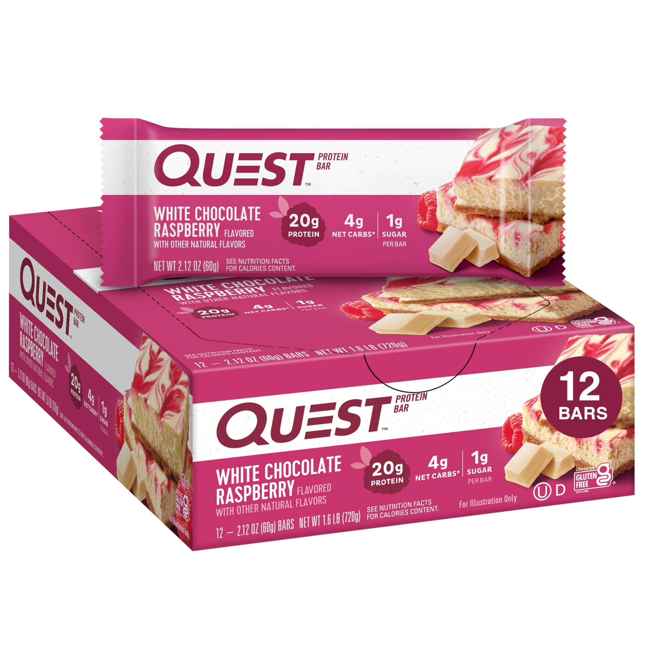 Quest Nutrition Quest Nutrition Crispy Blueberry Cobbler Hero Protein Bar, 16g Protein, 1g Sugar, 3g & White Chocolate Raspberry Protein Bars, High Protein, Low Carb, Gluten Free