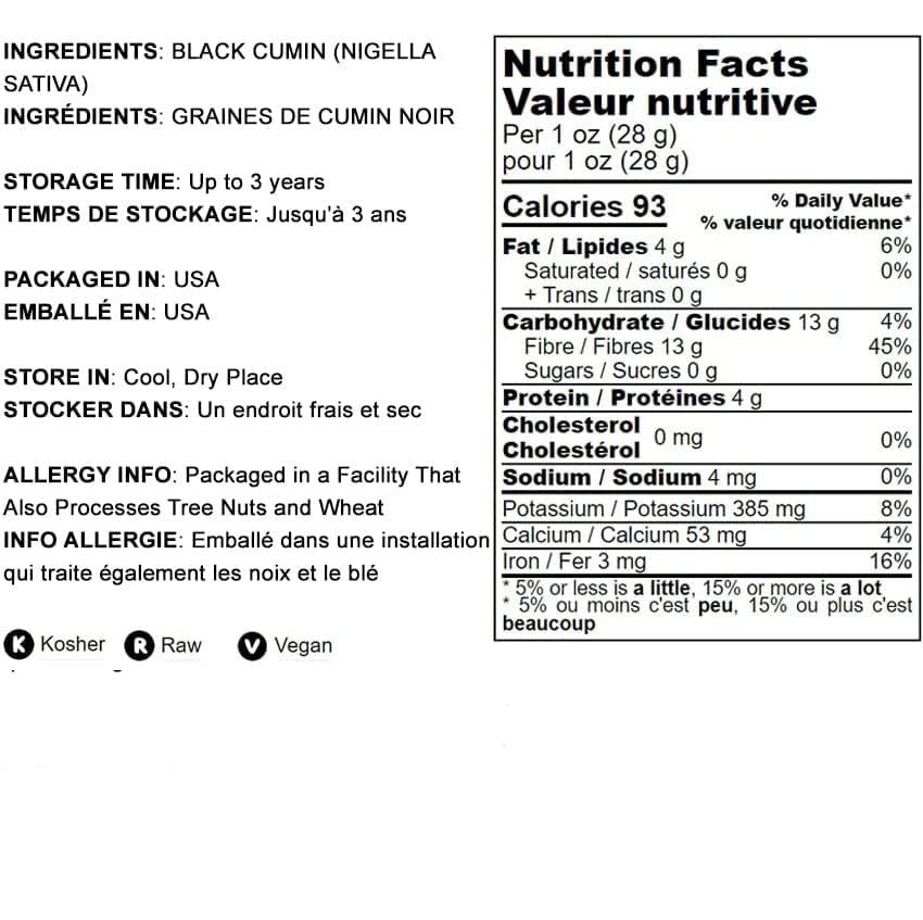 Food to Live Food to Live - Black Cumin Seeds, 16 Pounds  Whole Raw Seeds, Bulk Spice, Vegan. High in Iron, Calcium and Magnesium. Pairs well with Vegetables