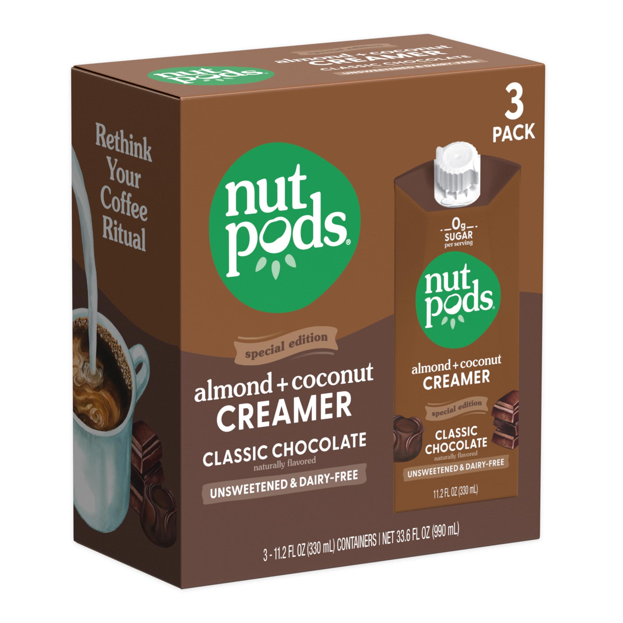 nutpods nutpods Classic Chocolate Unsweetened Dairy-Free Creamer, Made from Almonds and Coconuts, Whole30, Keto, Gluten Free, Non-GMO, Vegan, Kosher (3-Pack)
