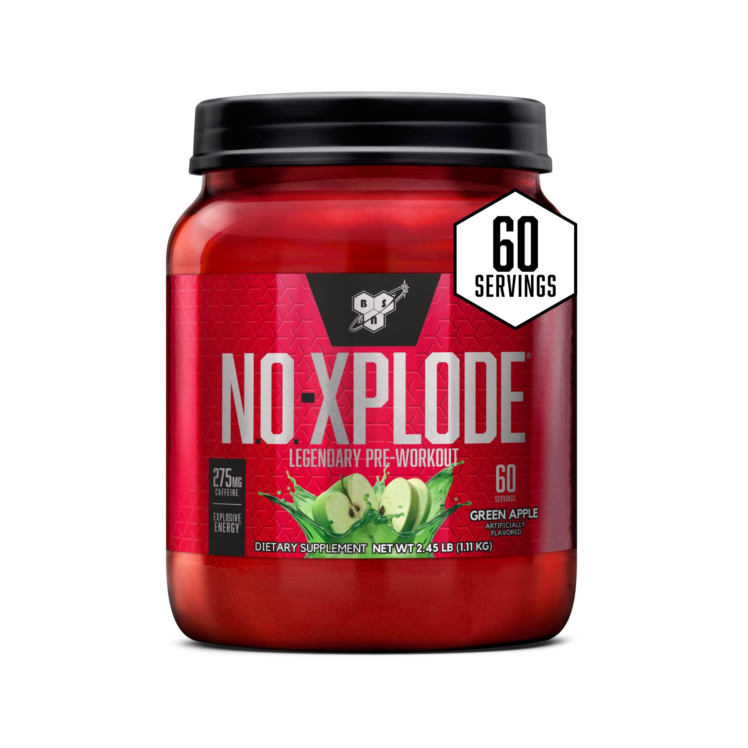 BSN BSN N.O.-XPLODE Pre Workout Powder, Energy Supplement for Men and Women with Creatine and Beta-Alanine, Flavor: Green Apple, 60 Servings