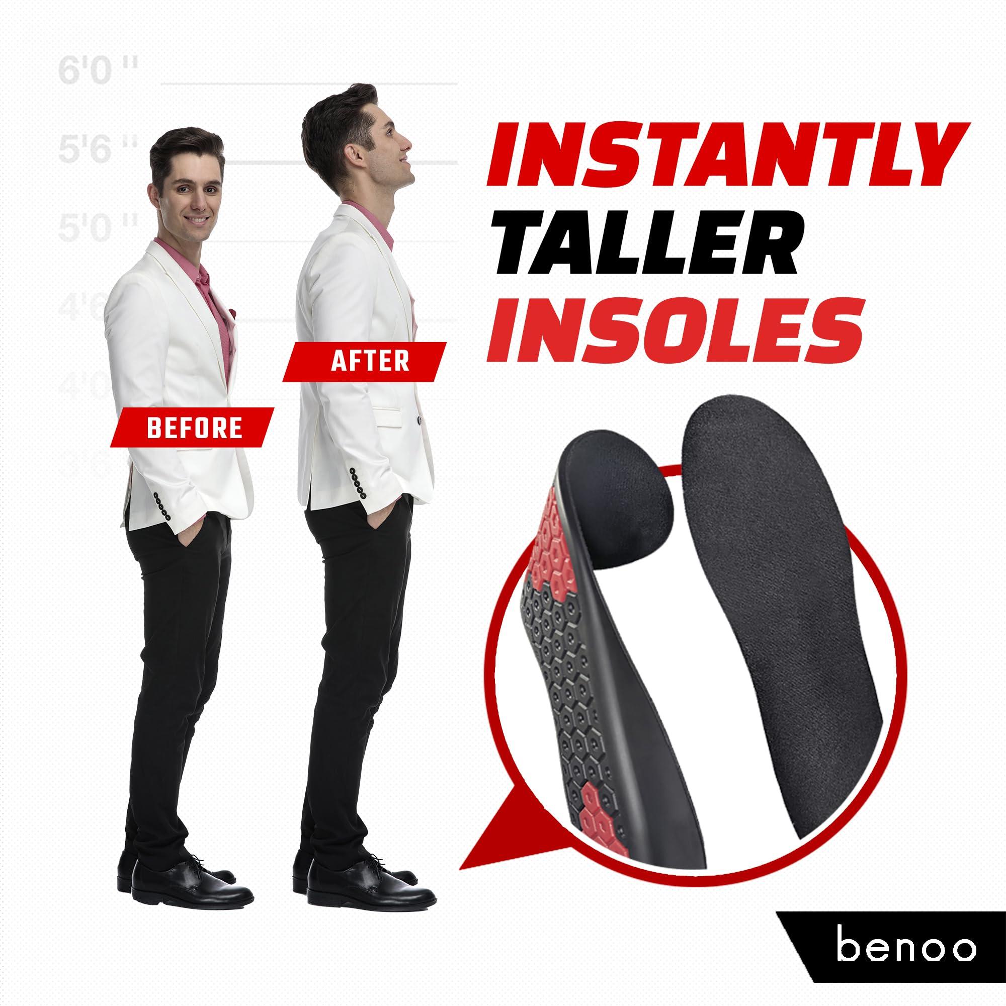benoo Height Increase Insoles for Men (+1 inch) Shoe Lifts Men, Instant Height Boosters Insoles for Men, Trim to Fit Shoe Lift, Comfortable Shoe Leveler, Shoe Inserts for Height (Mens 6.5-7.5)
