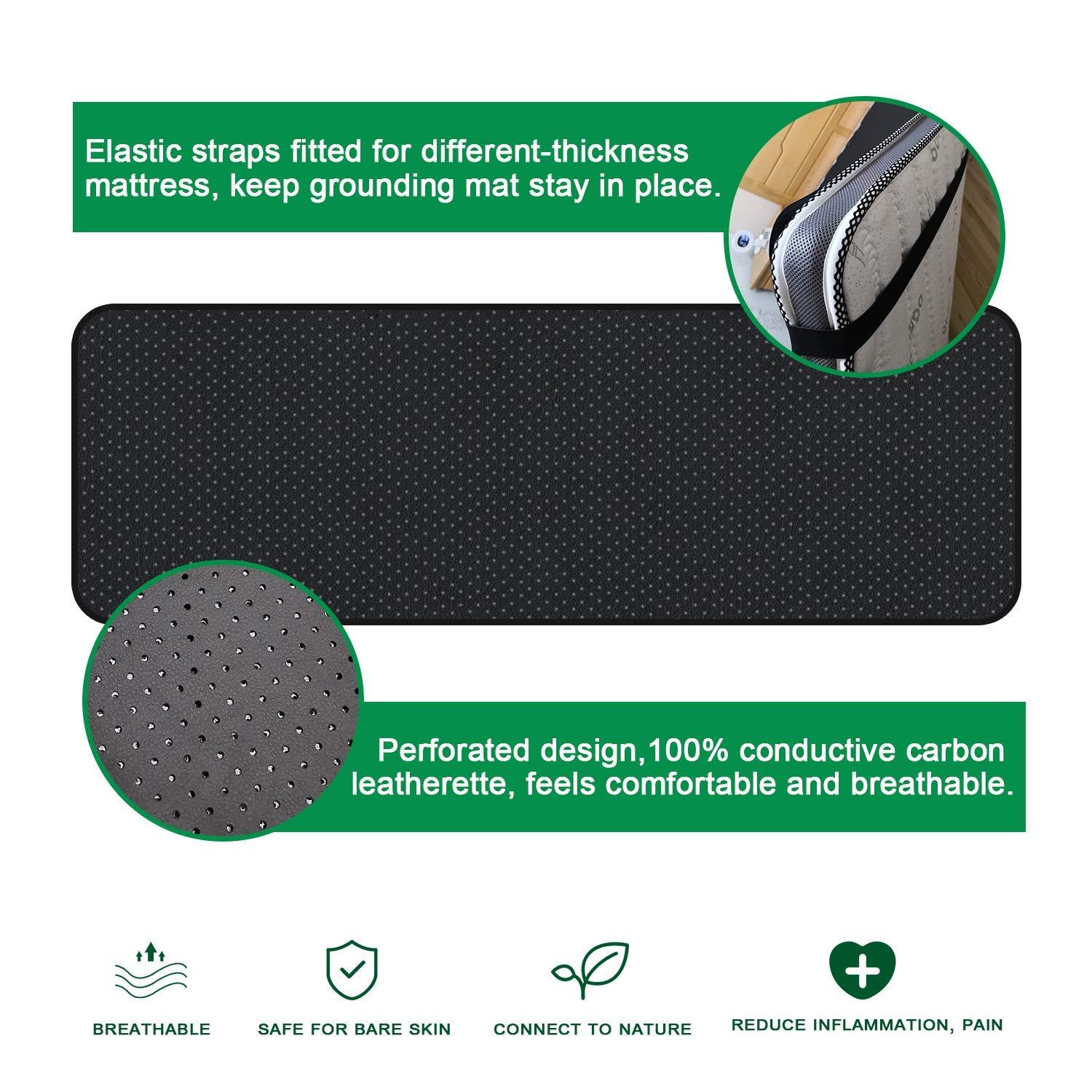 NeatEarthing Grounding Mat, Grounding Sleep Mat 54’’x 71’ Perforated Design 100% Conductive Carbon Leatherette Grounding Mats, Fits for Full Size