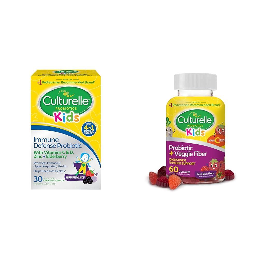 Culturelle Culturelle Immune Defense Probiotic with Vitamin C, Vitamin D and Zinc + Elderberry & Daily Probiotic for Kids + Veggie Fiber Gummies (Ages 3+)