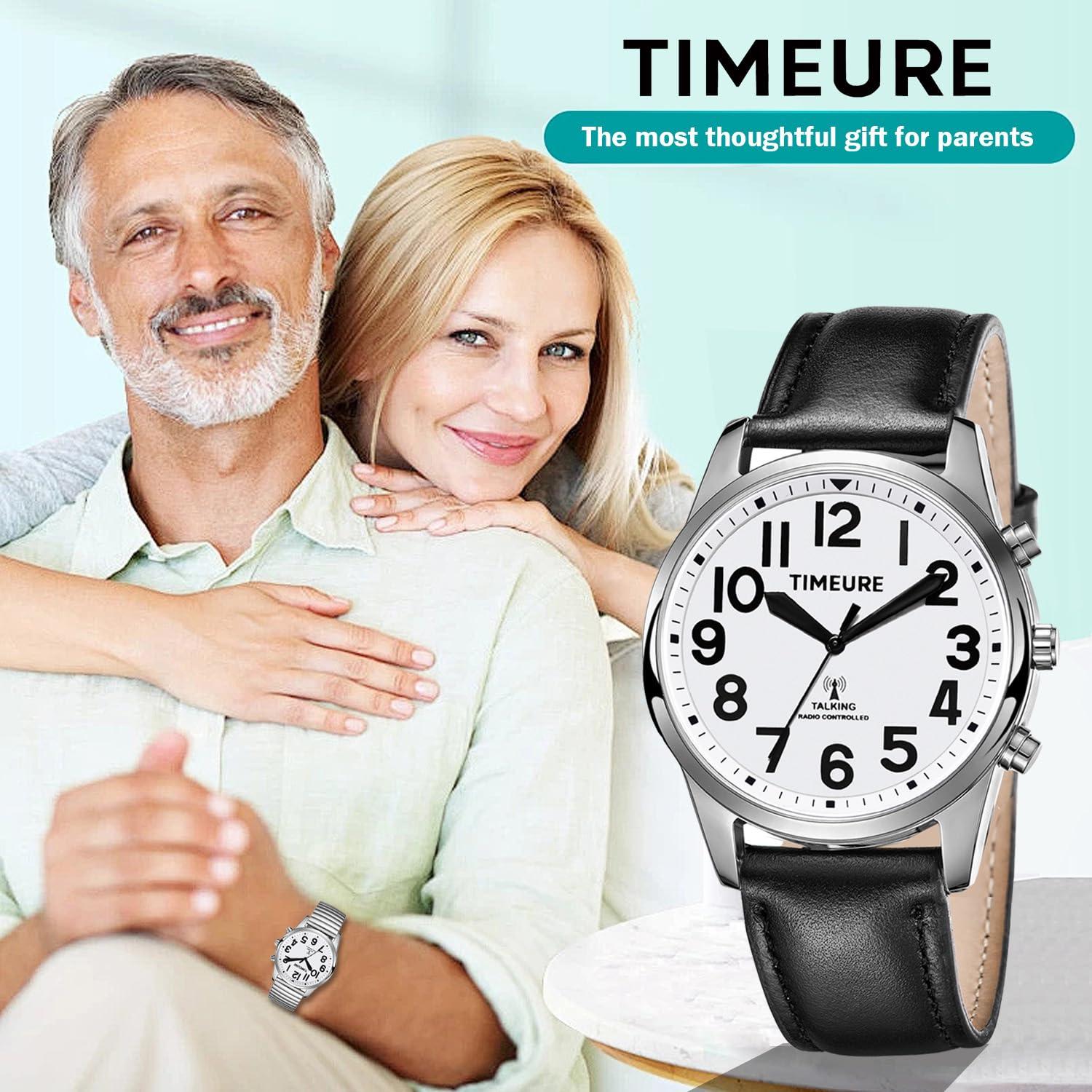 TIMEURE Talking Watch with Jumbo Numbers self-Setting for Bind Men, Seniors,Visually impaired,or Elderly, Father\'s Gift TIMEURE-2211 (Black)