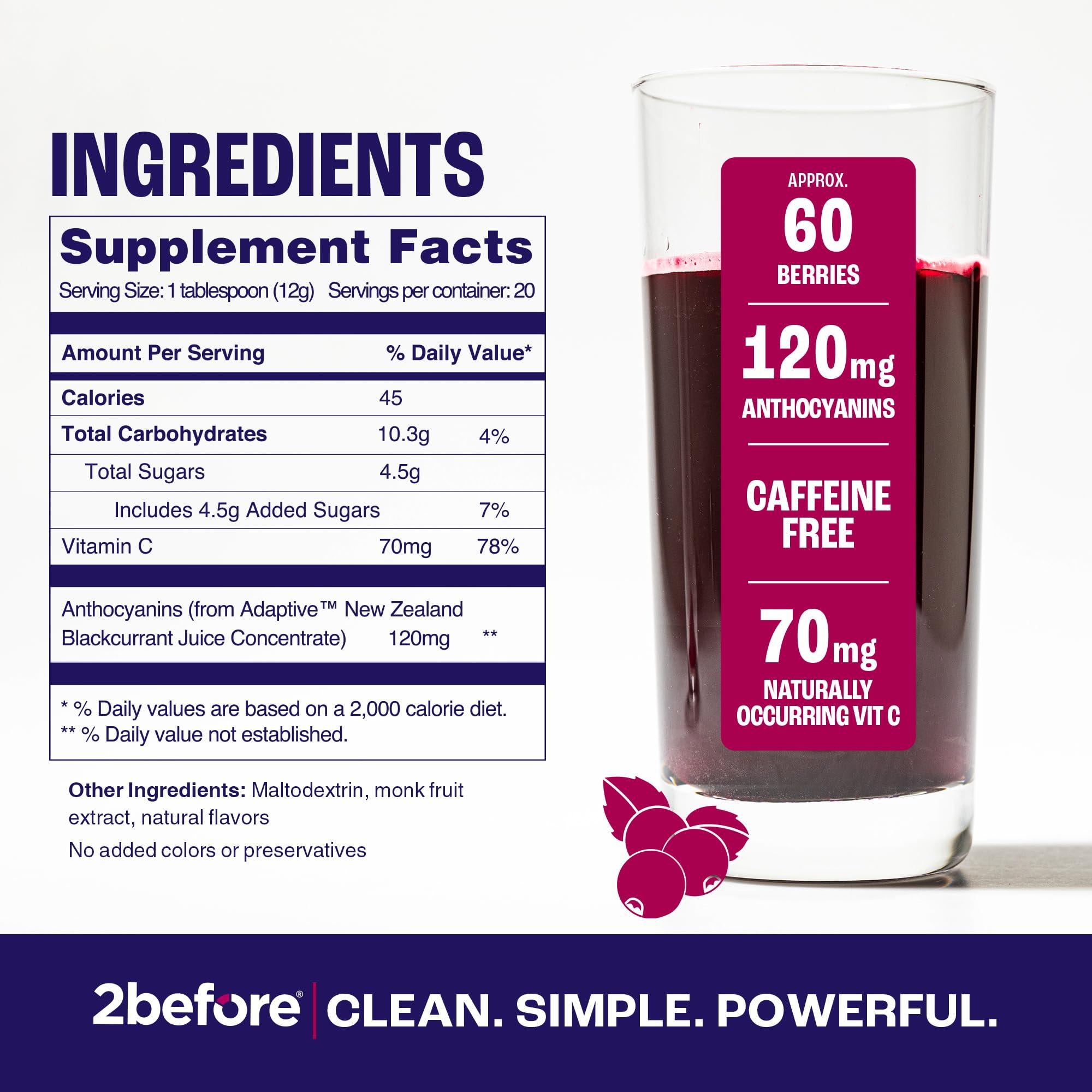 2before 2before Blackcurrant I All Natural Vegan Pre Workout, Caffeine Free I Clean Energy, Endurance, Recovery I Pre Workout Women and Men I 20 Servings Pouch I Informed Sports Certified