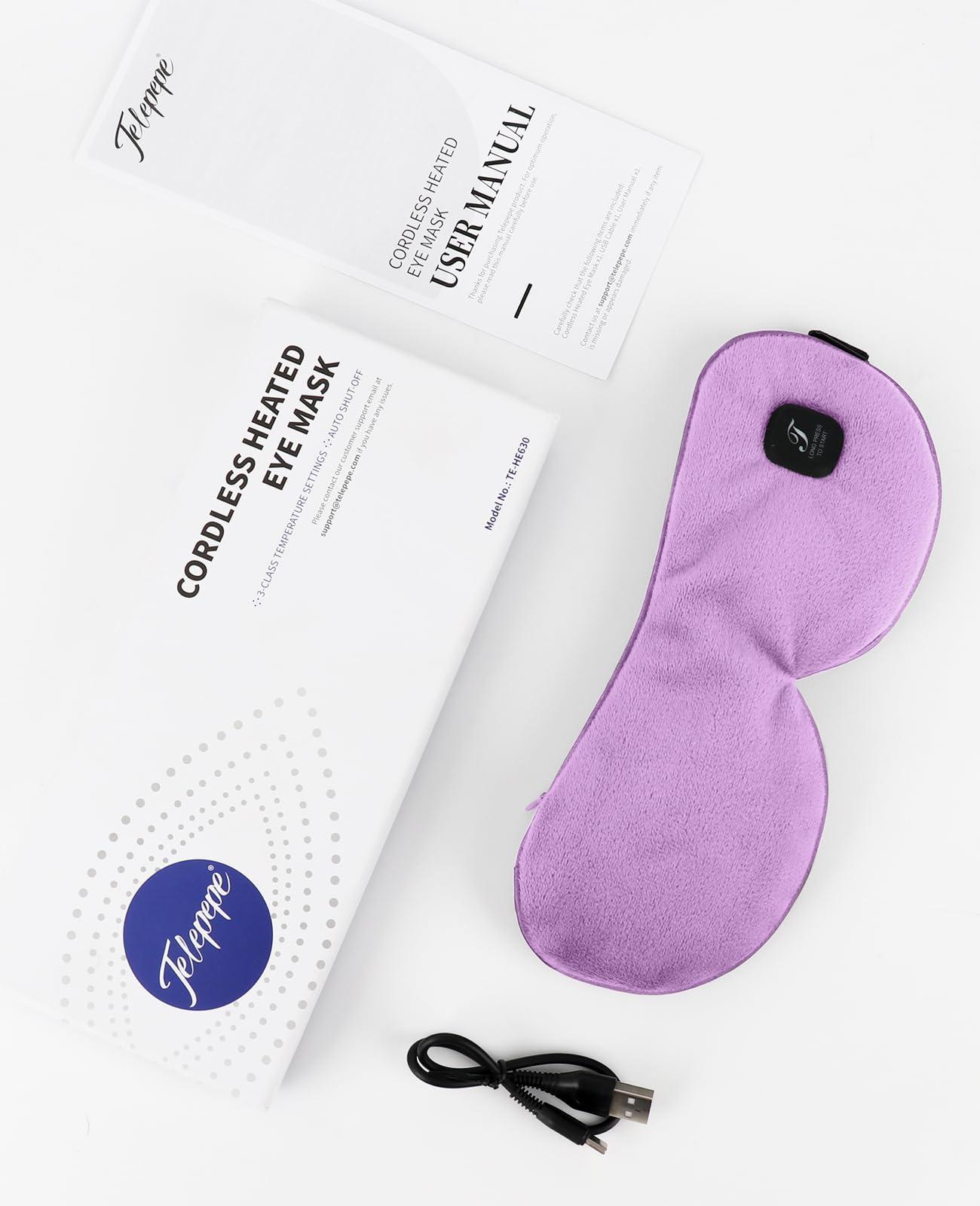 Telepepe Heated Eye Mask for Dry Eyes, Cordless Warm Eye Compress, Blepharitis, Styes, 1000mAh, Washable Cover, Gifts for Family and Friends, Travel (Purple)