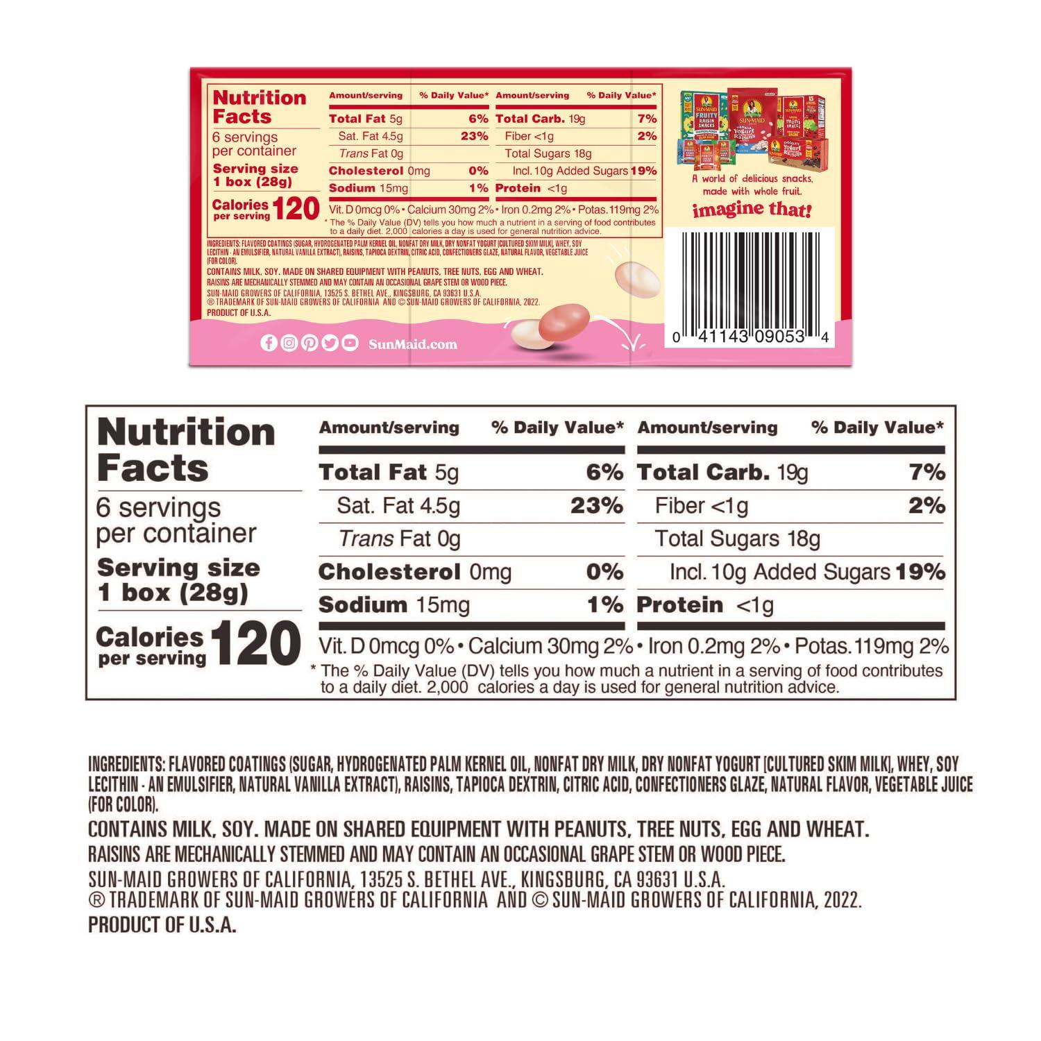 Sun-Maid Sun-Maid Strawberry & Vanilla Yogurt Coated Raisins - (6 Pack) 1 oz Snack-Size Box - Yogurt Covered Dried Fruit Snack for Lunches and Snacks