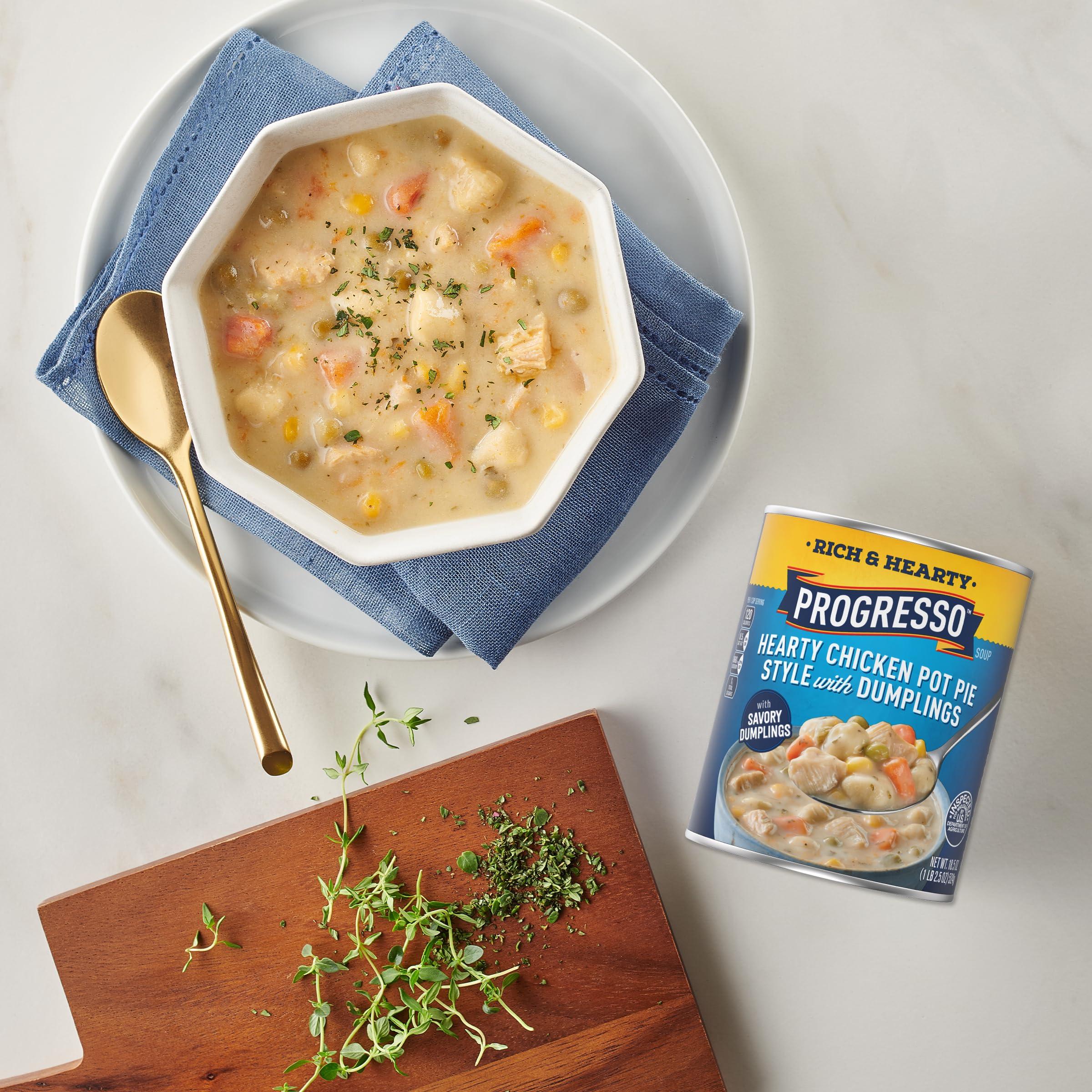 Progresso Progresso Hearty Chicken Pot Pie Style with Dumplings Soup, Rich and Hearty Canned Soup, 18.5 oz (Pack of 12)