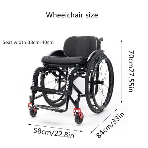 Atduglanix Folding Sports Portable Wheelchairs Aluminum Alloy Wheelchair Manual Wheelchair Handbrakes and Quick Release Rear Wheels & Anti-Tip Wheelsv(Green,Seat width 38cm/14.69in)