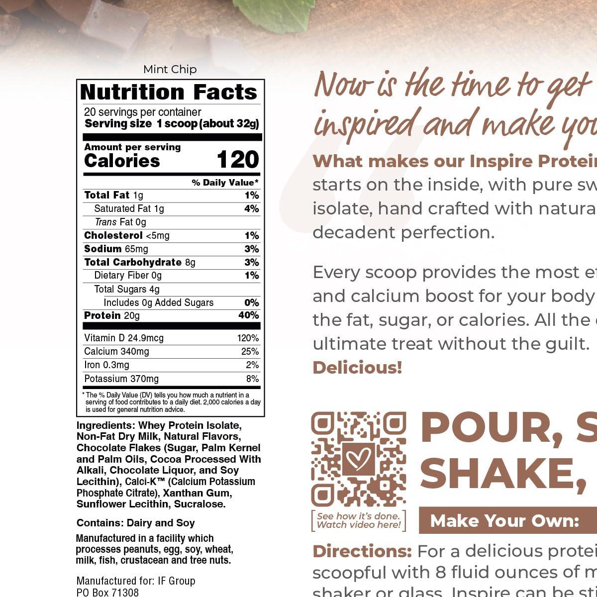 Bariatric Eating Bariatric Eating Inspire Mint Chip Whey Protein Isolate Powder with Calcium (20 Servings)