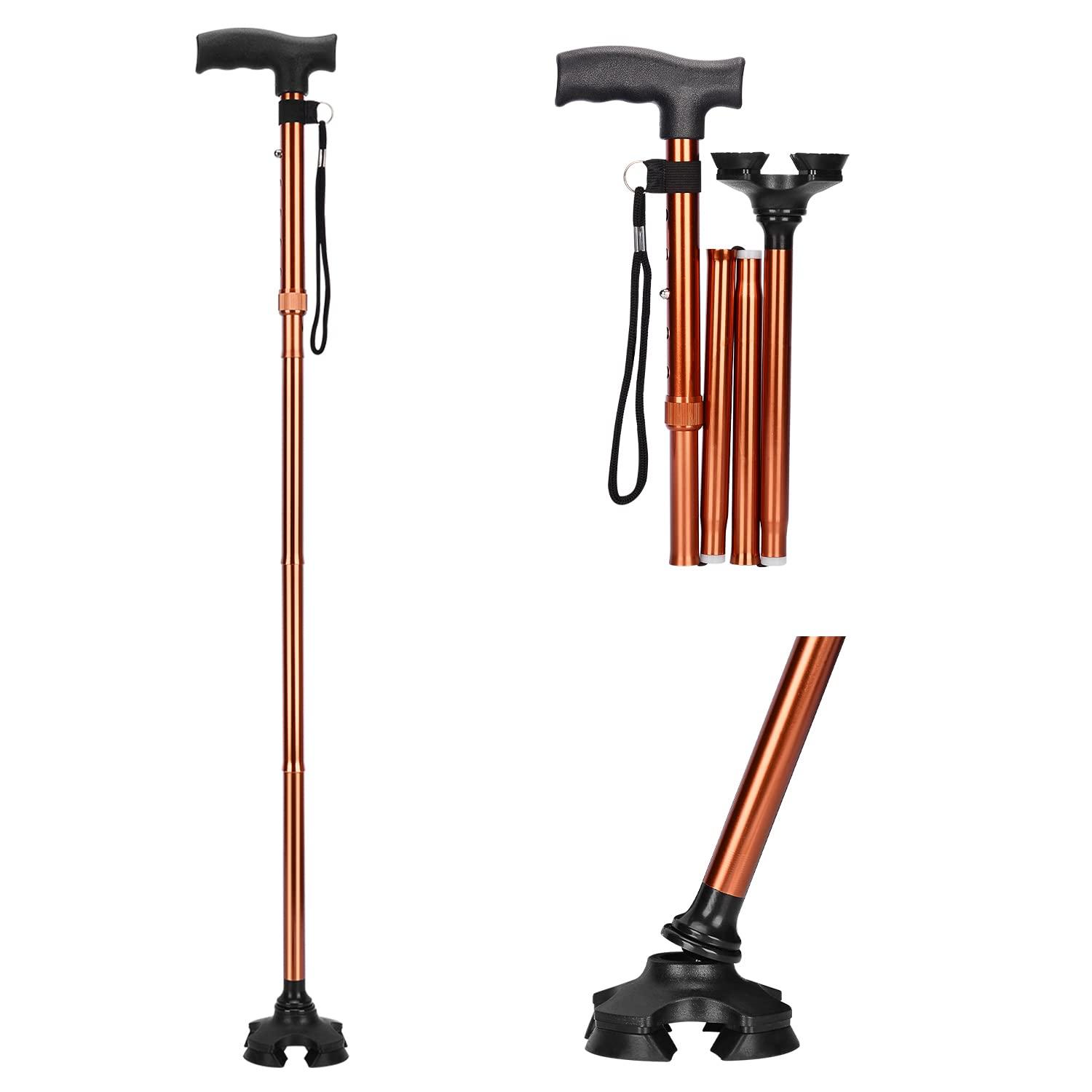 supregear supregear Folding Cane - Foldable Walking Cane for Men & Women - Adjustable Collapsible Self-Standing Cane with T-Handle and Anti-Lost Wrist Strap, Balancing Mobility Aid for Elderly Men Women, Brown