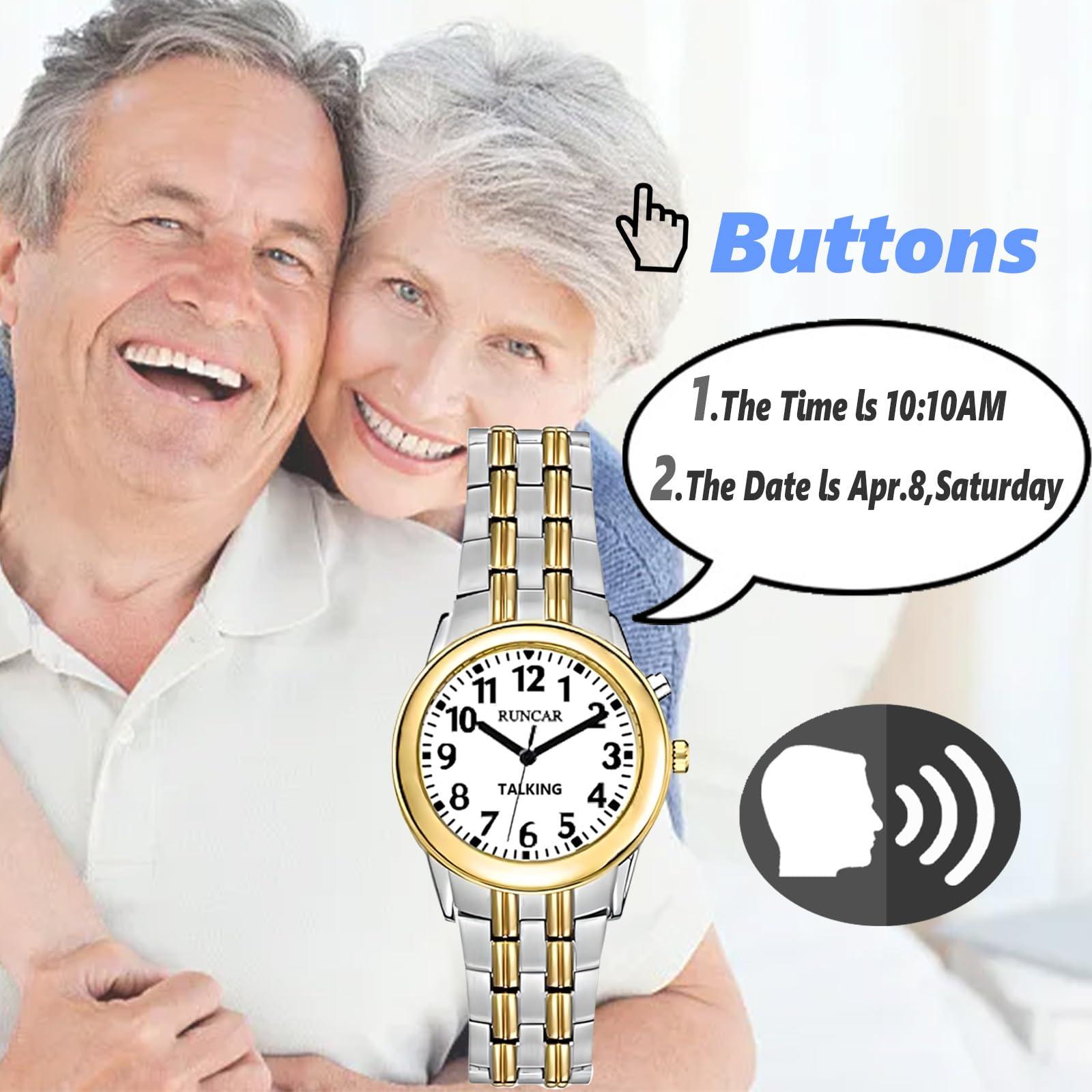 RUNCAR RUNCAR American English Talking Watch for Men Speaks The Time, Date and Alarm Time Clearly and Loudly for The Visually Impaired Seniors Blind