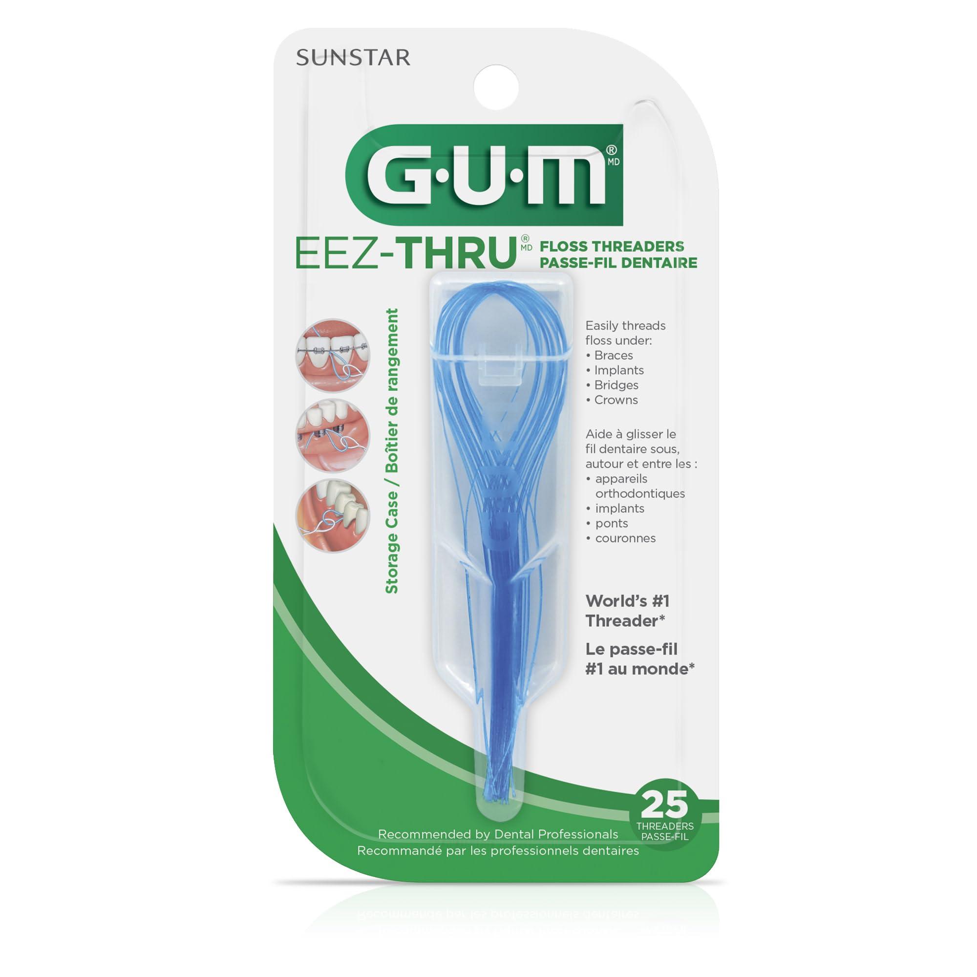 GUM GUM Eez-Thru Floss Threaders, Dental Flossers for Braces, Bridges, & Implants,25ct(6pk)