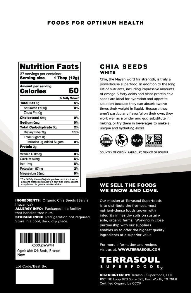 Terrasoul Superfoods Terrasoul Superfoods Organic White Chia Seeds, 2 Lbs (2 Pack) - Omega Fats | Fiber | Plant Protein