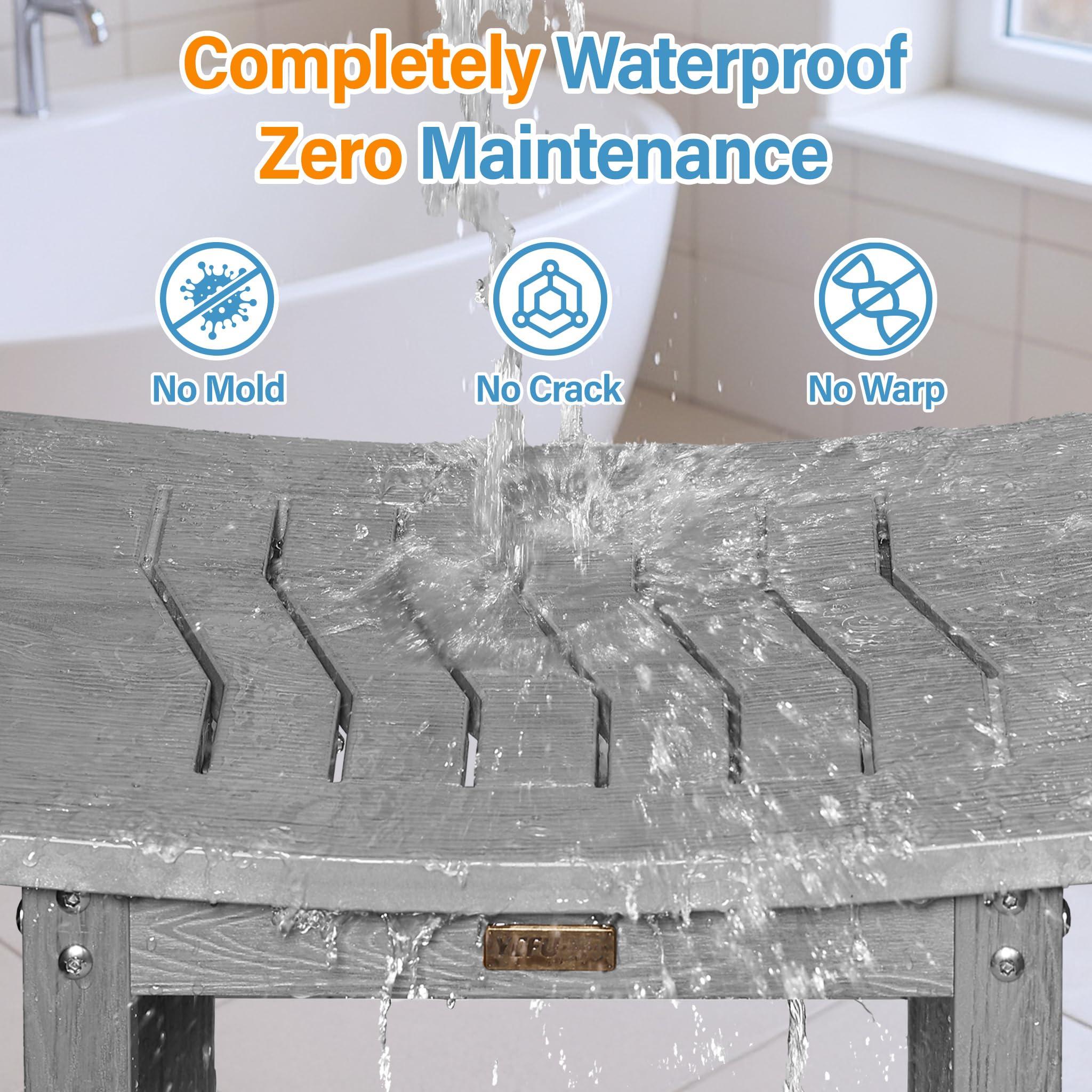 YEFU Elderly Shower Chair for Inside Shower: Shower Stool Waterproof Plastic Grey Small for Shaving Legs Bathtub Small Spaces - Shower Bench Seat for Adults Seniors Disabled