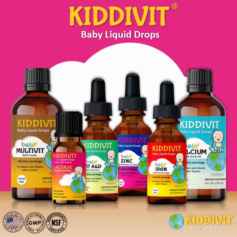 Kiddivit Kiddivit Baby Iron Liquid Drops with Vitamin B12 & Folate - 60 Daily Servings, 2 Fl Oz (60 mL) - Inulin Fortified (Prebiotic, Dietary Fiber) - Sugar Free, Gluten Free, Vegetarian Friendly