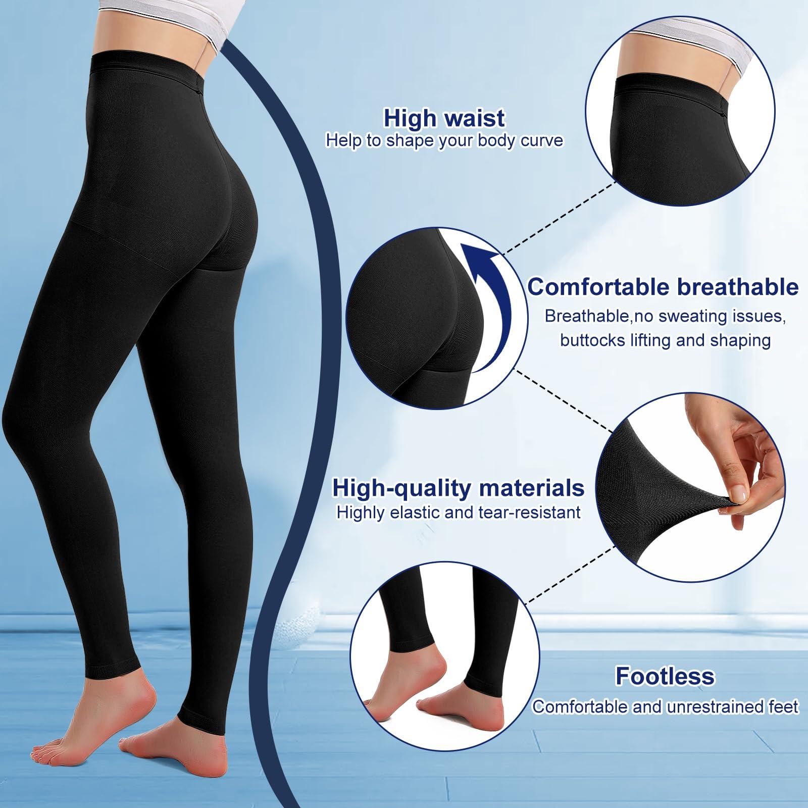 YISEMEYA Medical Compression Pantyhose for Women & Men, 20-30mmHg Graduated Support Tights, Opaque Footless High Waist (Black, L)