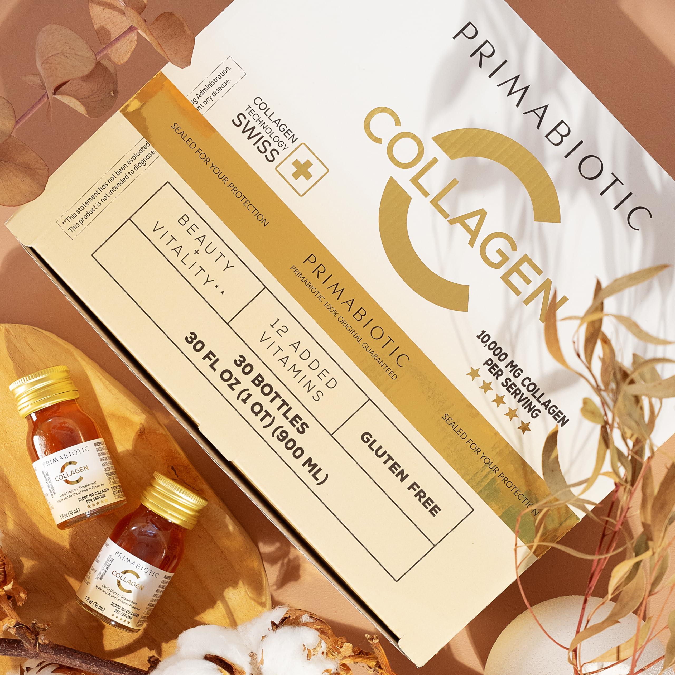 Primabiotic PRIMABIOTIC Liquid Collagen - High Collagen Content [10,000 Mg] Per Serving - Hydrolyzed Collagen and 12 Vitamins - Gluten Free- 900 Ml - Pack of 30 Bottles x 30 Ml