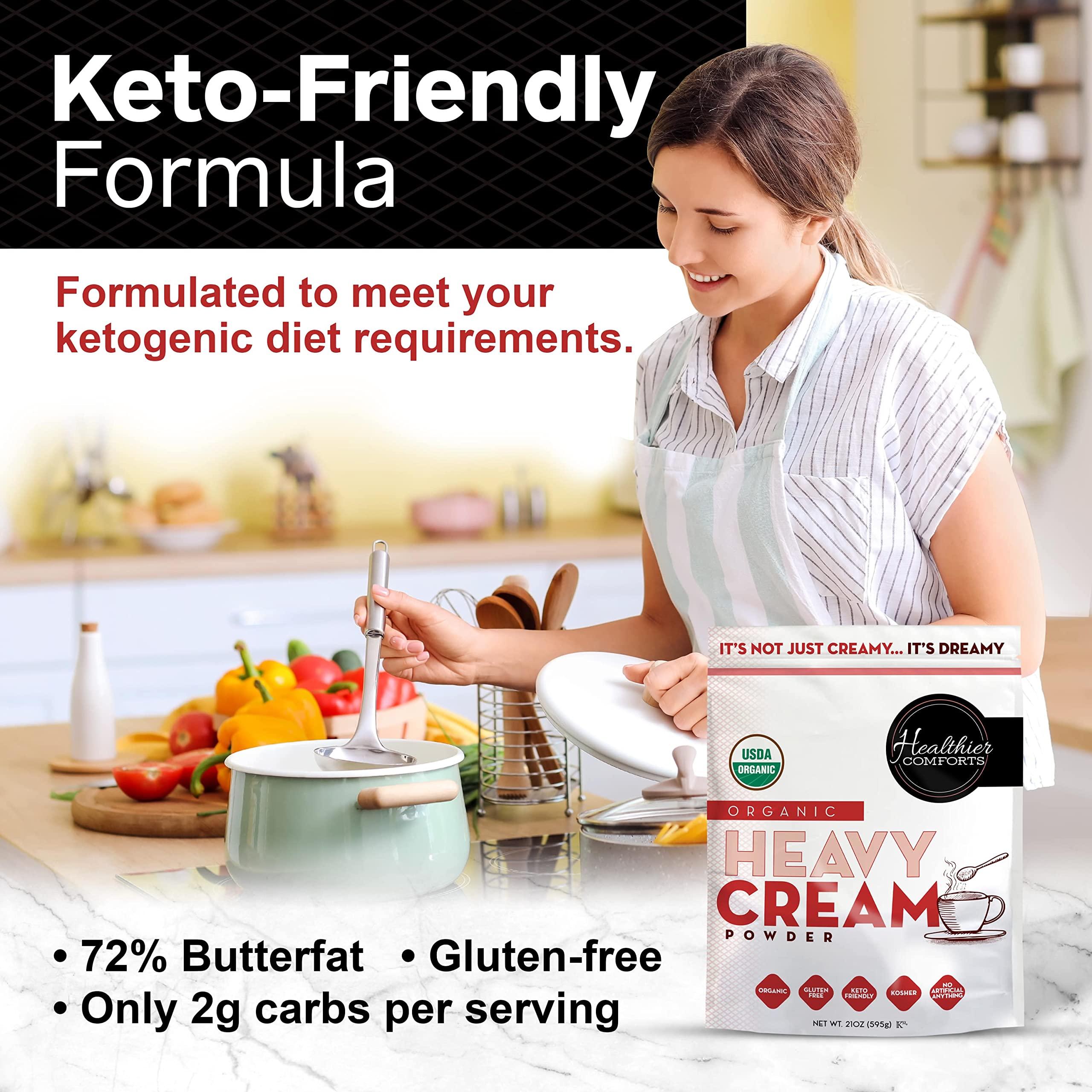 Healthier Comforts Healthier Comforts Organic Heavy Cream Powder (72% Butterfat) | USDA Organic | Kosher, Gluten Free, Non-GMO, and Keto Friendly Half and Half Organic Heavy Cream for Pasta | Made in the USA 21 oz.