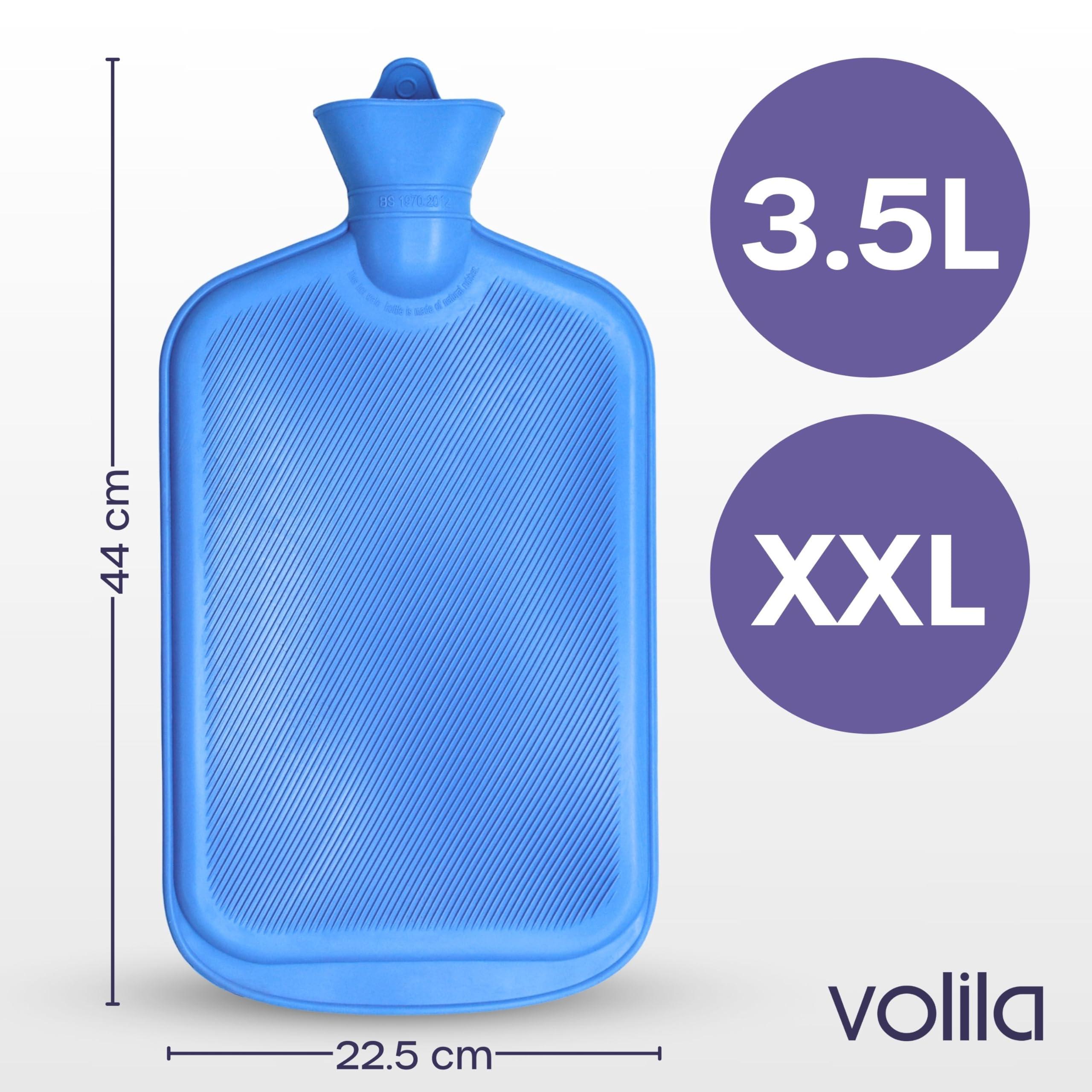 volila XXX-Large Hot Water Bottle with Cover - 3.5L Blue Hot Water Bag for Pain Relief - 118Fl Oz Extra Large Washable Soft Faux Fur, Big Hot Water Pack for Sore Muscles, Period Cramps, Hot and Cold Compress