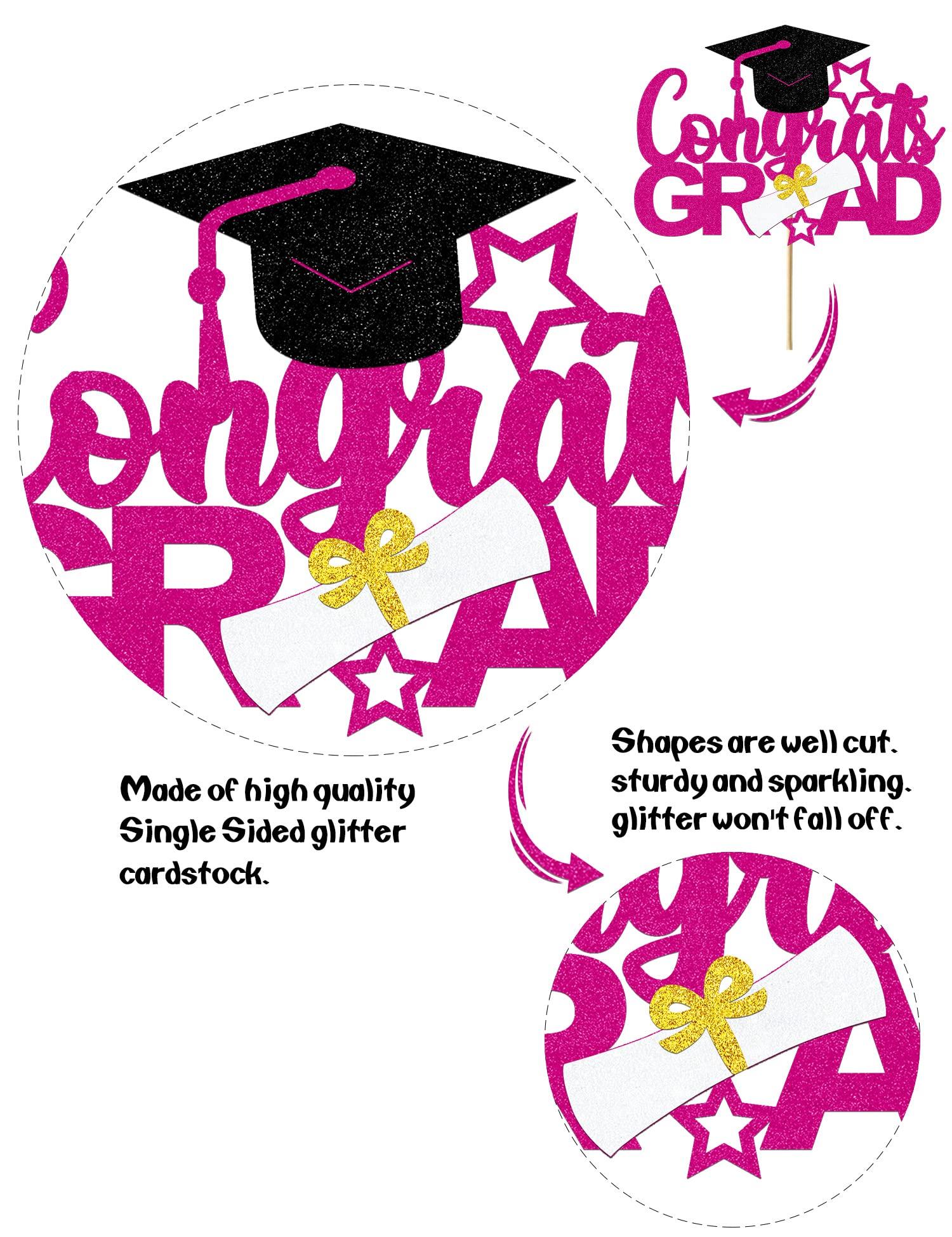 Bdayshop Congrats Grad Cake Topper Purple 2023 Graduation Cap Cake Decorations for Boys Girls Glitter Graduation Theme Party Decoration Supplies for University College Graduate Women Men