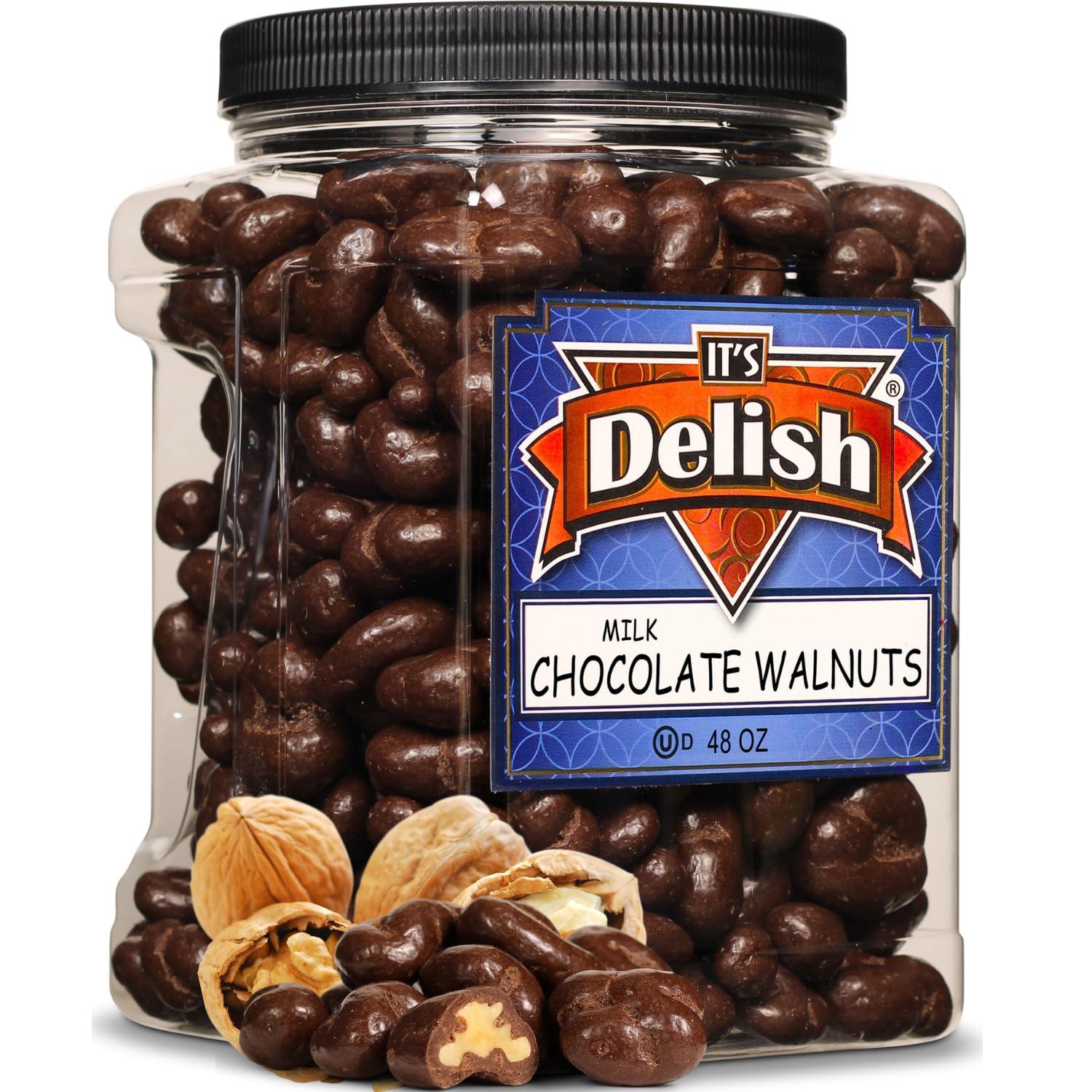 It\'s Delish Milk Chocolate Covered Walnuts by It\'s Delish, 48 Oz Jumbo Container | Milk Chocolate Covered Walnut Candy Nuts Bulk Walnuts Chocolates Sweet & Crunchy Nut Snack | Kosher Dairy