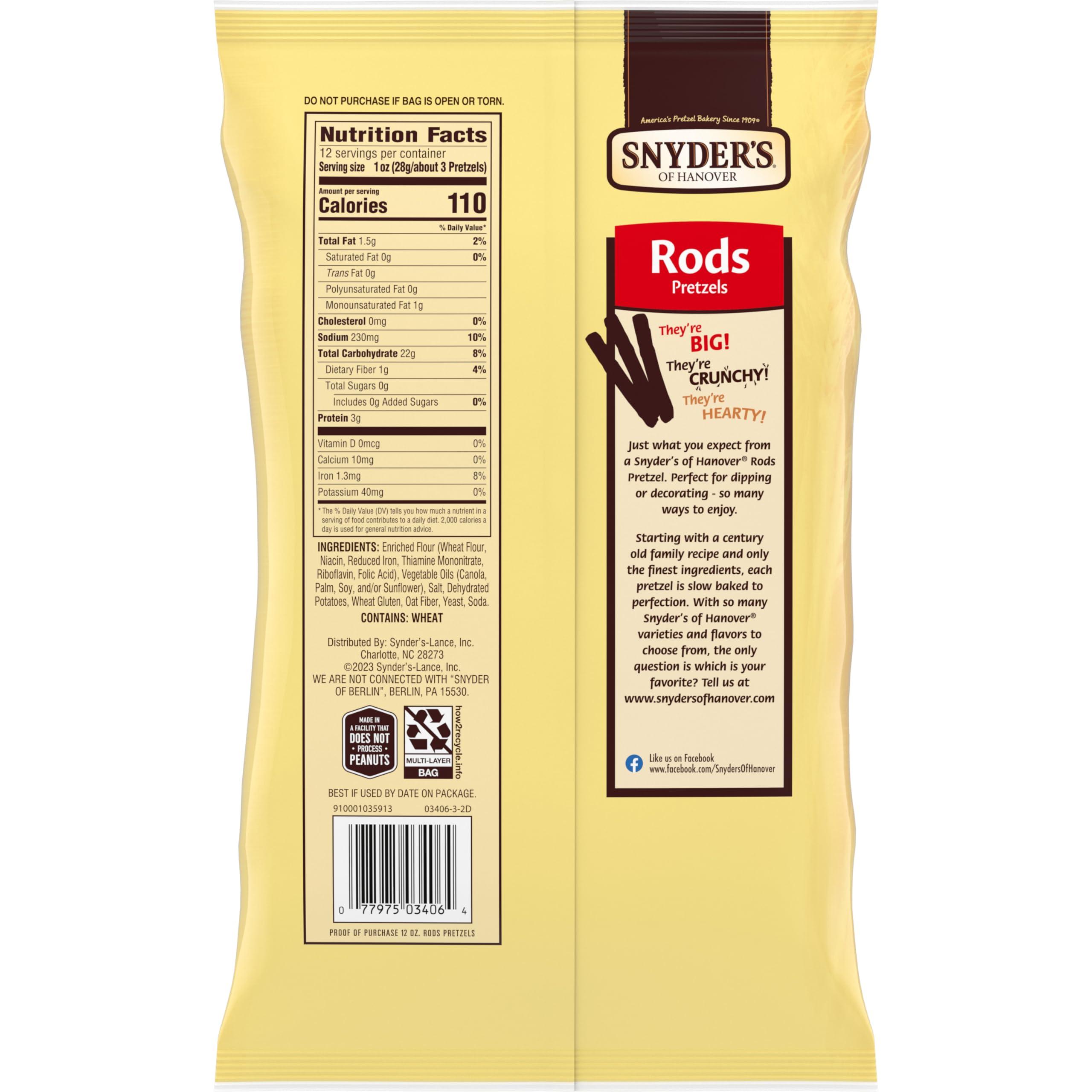 Snyder\'s of Hanover Snyder\'s of Hanover, Pretzel Rods, 12 Oz Bag (Pack of 2)