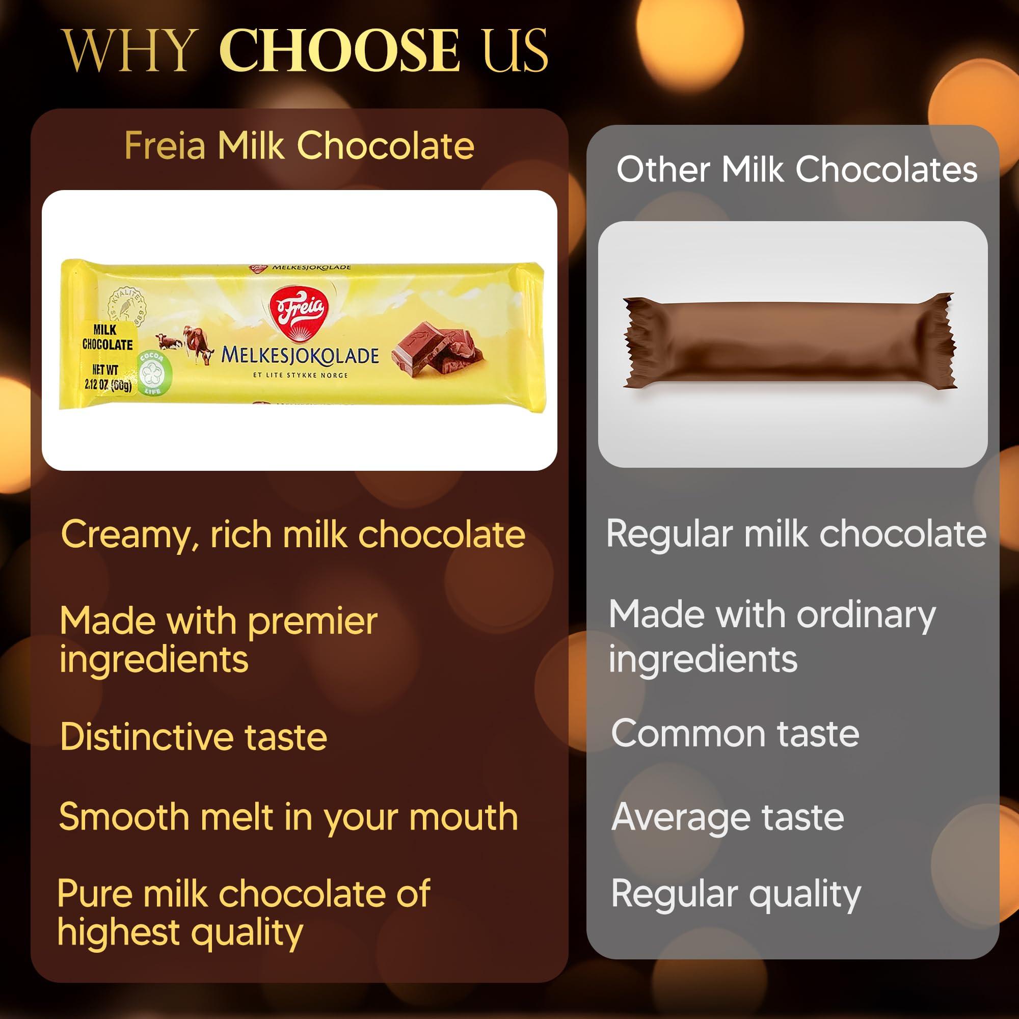 FREIA Freia Norwegian Milk Chocolate Bars, 12-Pack, 60g, Individually Wrapped, Rich, Decadent, Smooth Melt-in-Your-Mouth