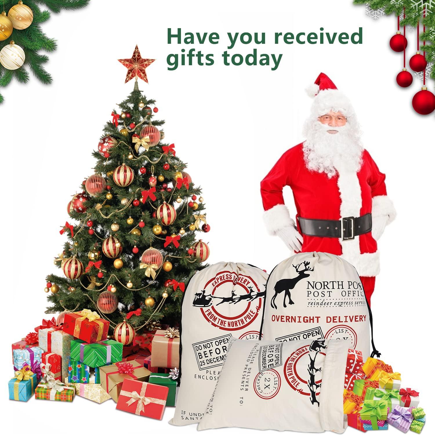 Inspireyee 6 Pack Large Christmas Bag Santa Sack Canvas Bag Christmas Gift Bags with Drawstrings Large Xmas Sack Cotton Canvas Stocking with Drawstrings Reusable Designs 19.5 X 27.5 Inch Xmas Present Bag (Pattern 10, Large 19.5 X 27.5)