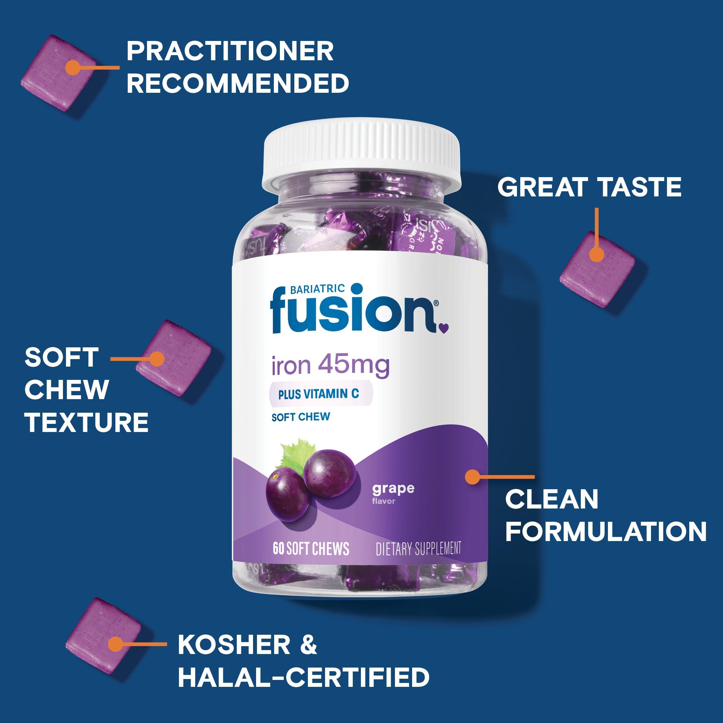 Bariatric Fusion Bariatric Fusion Iron Supplement for Women with Vitamin C | Grape Flavored | Bariatric Iron Chewable Vitamin | Gentle on Stomach Ferrous Fumarate | Gluten Free | 60 Count | 2 Month Supply
