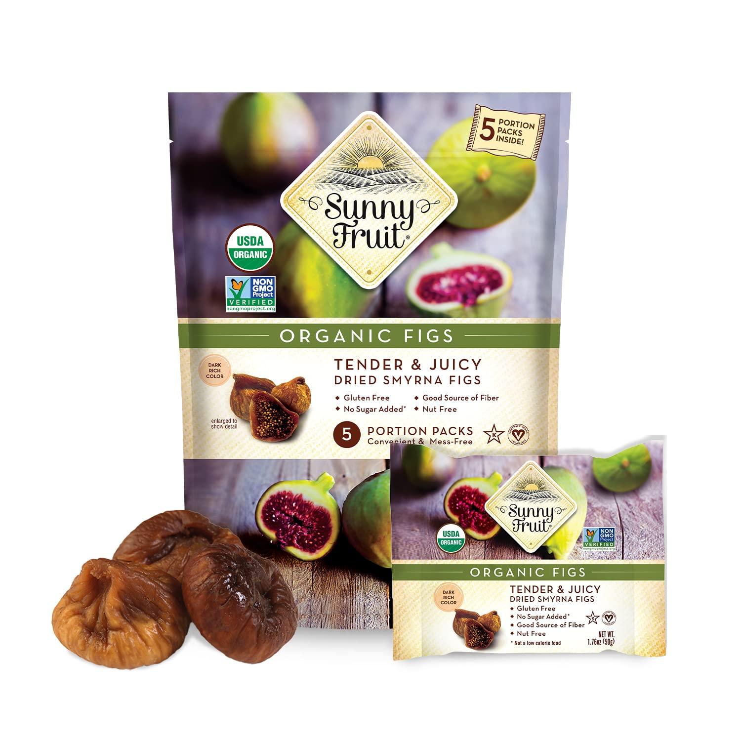 SUNNY FRUIT Sunny Fruit Soft Organic Turkish Dried Figs - 1 Bag (5 Individual Portion Packs) | Healthy, Convenient Snack Packs | ORGANIC, NON-GMO, VEGAN, HALAL, KOSHER, NO PRESERVATIVES, NO SUGAR ADDED