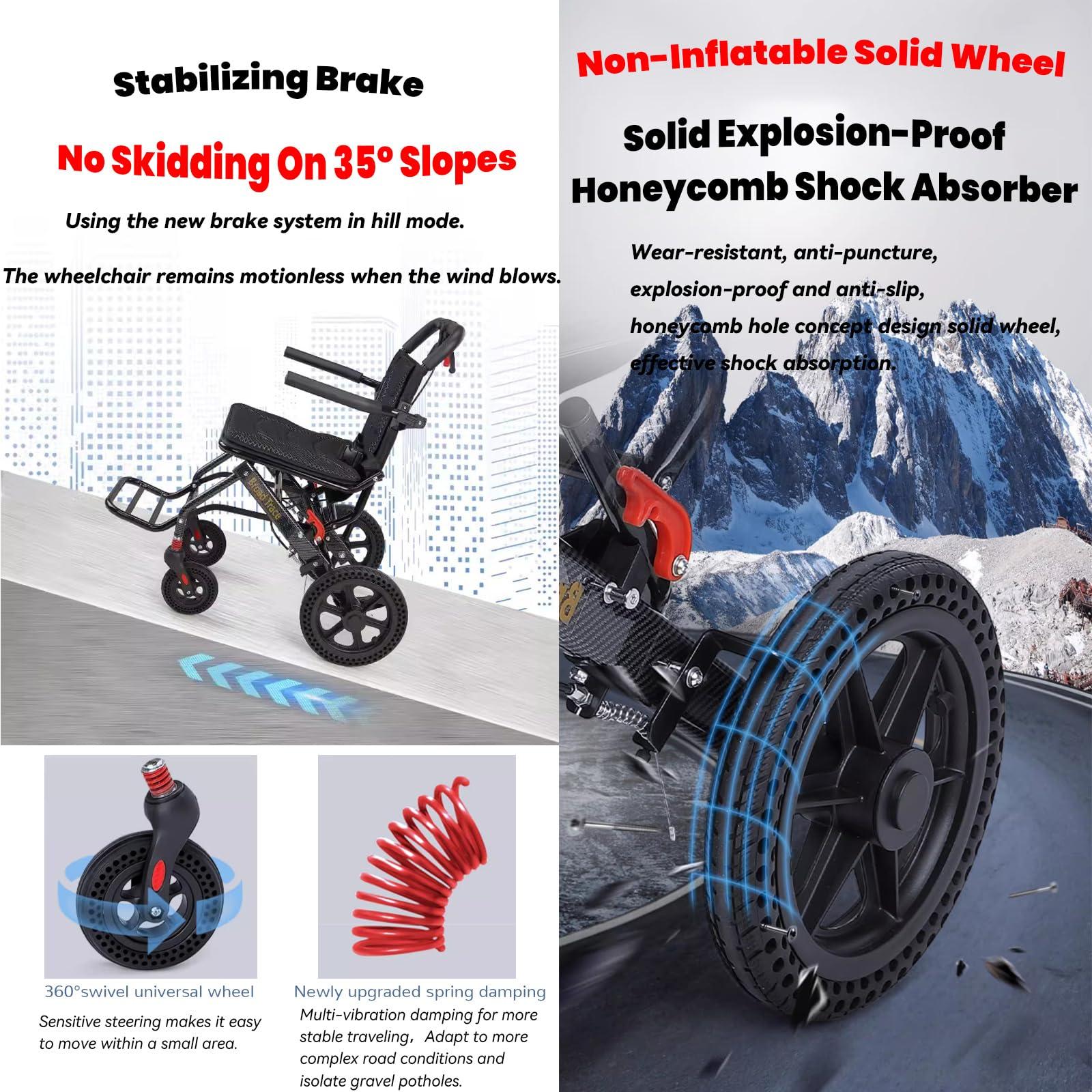 GLDDFDG GLDDFDG Lightweight Portable Folding Wheelchair,Transport Wheelchairs for Adults, Travel Wheel Chair with Bag,Aluminum,Brake,Flip Up Arms, Swing-Away Footrests,Breathable Seat Cushion,220Lb Capacity