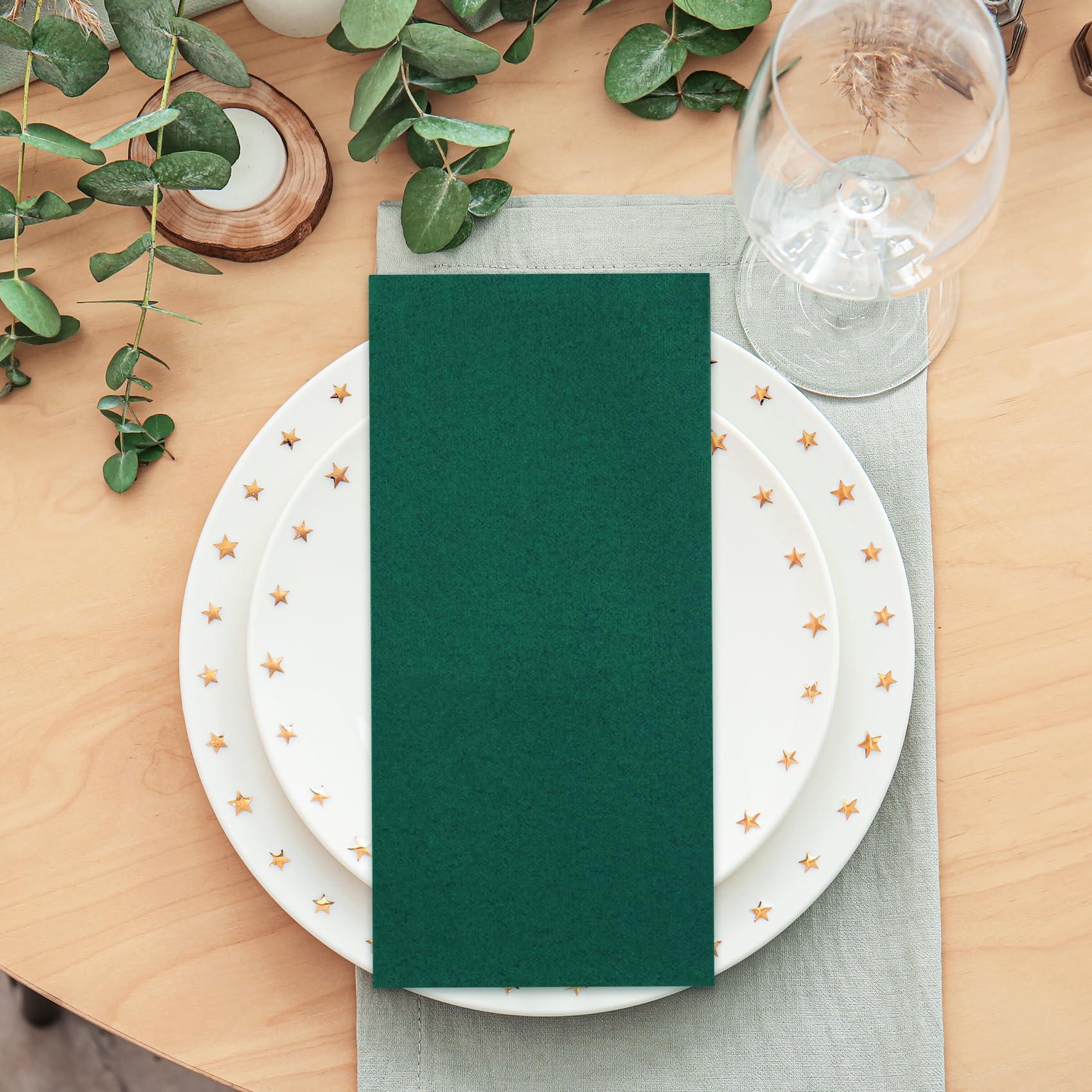 Goldclean 100 Pack Dark Green Paper Napkins, Disposable Linen-Feel Guest Towels Cloth-Like Hand Towels, Soft, Absorbent, Paper Hand Napkins for Christmas, Bathroom, Parties, Weddings, Dinners - 12\" x 17\"