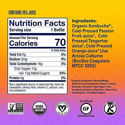 Health-Ade Health-Ade Kombucha Tea Organic Drink, Fermented Tea with Living Probiotics, Detoxifying Acids, Supports Gut Health, Non-GMO, Vegan, Gluten Free, 12 Pack (16 Fl Oz Bottles), Passion Fruit Tangerine