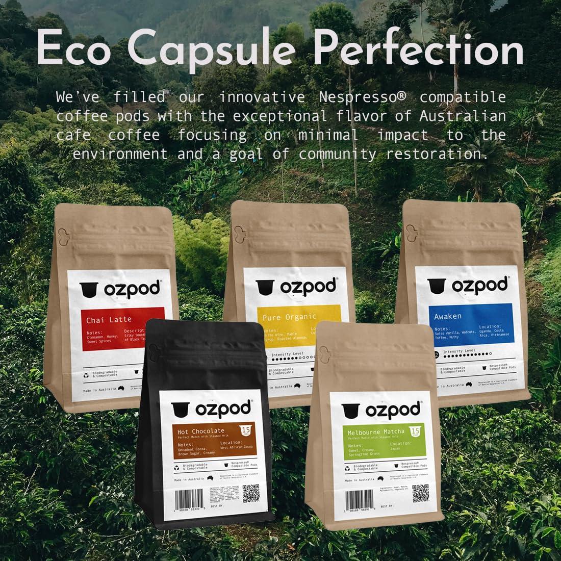 OzPod - EcoCapsule Perfection OzPod Chai Tea Capsules for Nespresso, Premium Pods, 100% Compostable and Biodegradable from Australia, Compatible with Nespresso Original, 15 Single Serve Cups, Fair Trade