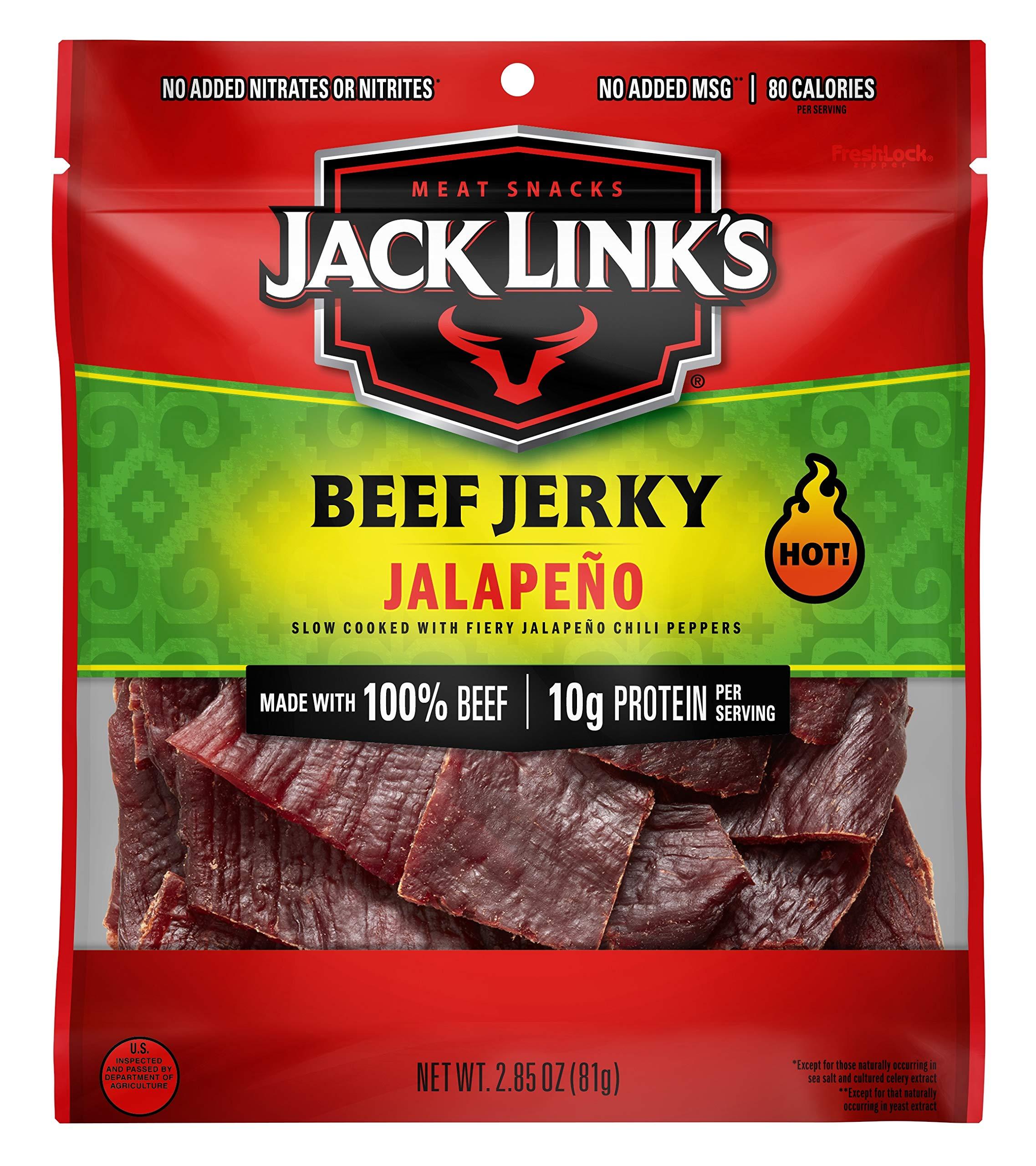 Jack Link's Jack Links Beef Jerky, Jalapeno Carne Seca, 2.85 oz.  Flavorful Meat Snack, 10g of Protein and 80 Calories, Made with Premium Beef - 96 Percent Fat Free