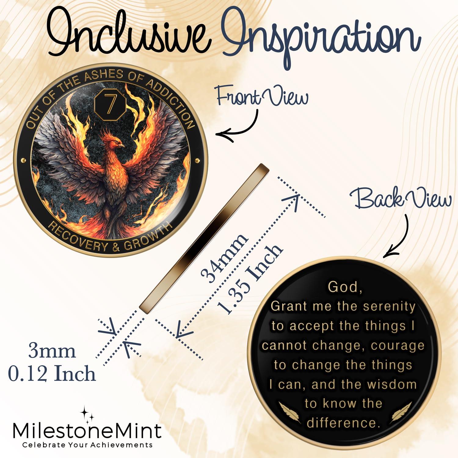 MilestoneMint MilestoneMint Phoenix Sobriety Coin | AA Chip Medallion Gift Set with Coin Capsule, Display Stand & Card for Sober Men & Women in Recovery | Sobriety Gifts for Anniversary Month & Year (7 Years)