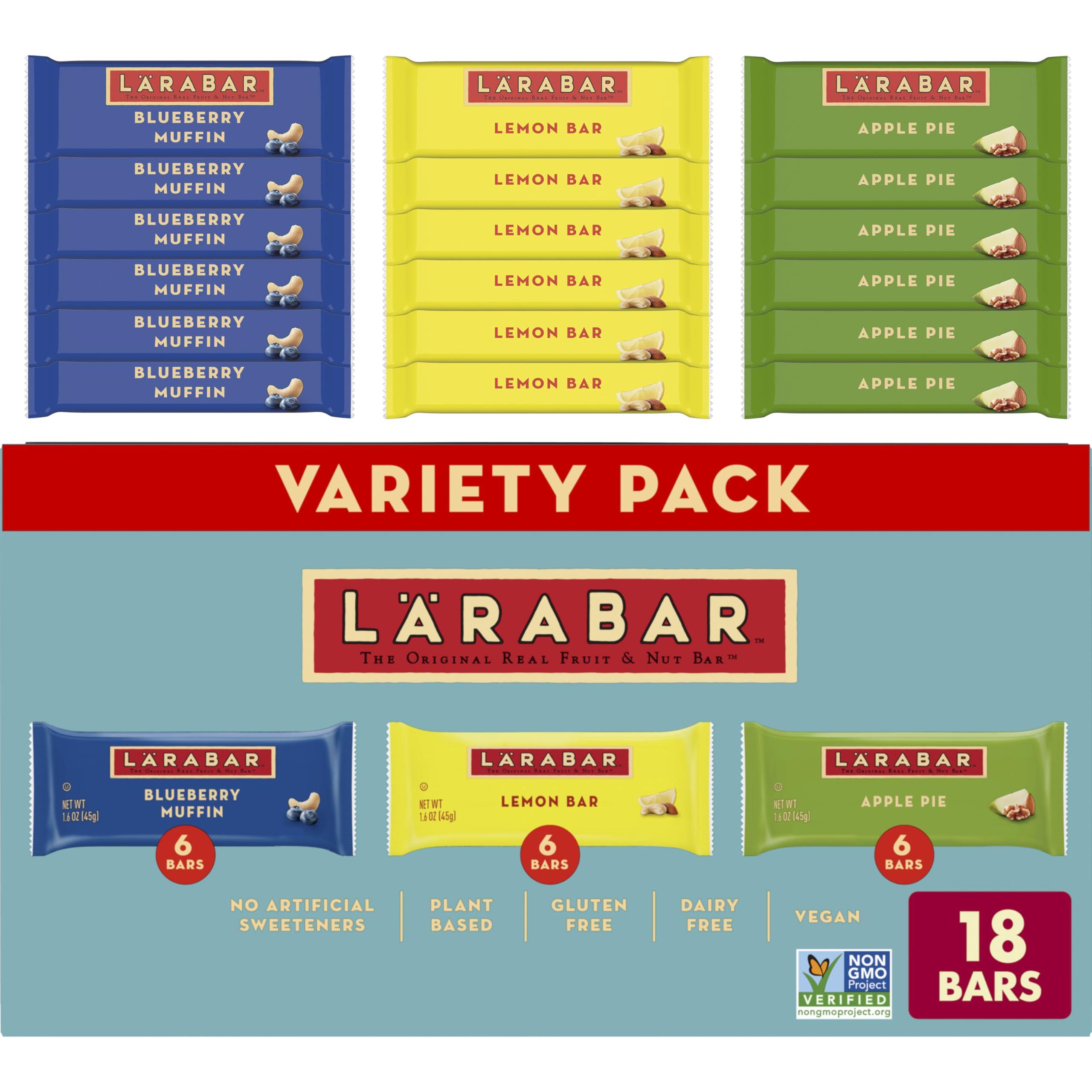 LÄRABAR Larabar Variety Pack, Blueberry Muffin, Lemon Bar, Apple Pie, Fruit & Nut Bars, 18 ct