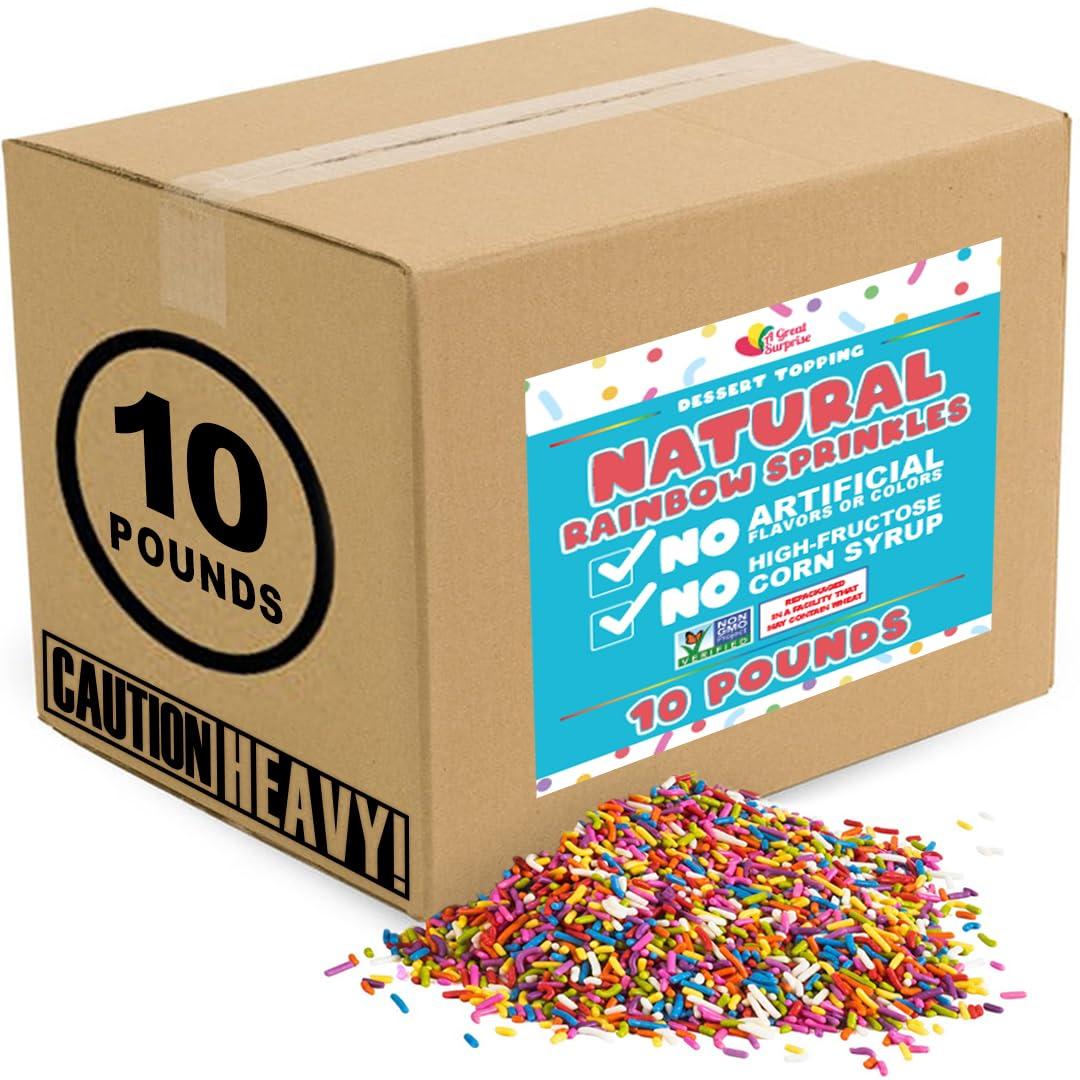 A Great Surprise BULK Natural Rainbow Sprinkles - 18 LB Wholesale Sprinkles - NON GMO, Dye-Free Jimmies - Bulk Sprinkles No Artificial Dye for Cake Decorating - Great for Bakeries, Ice Cream Shops, Catering Large Parties