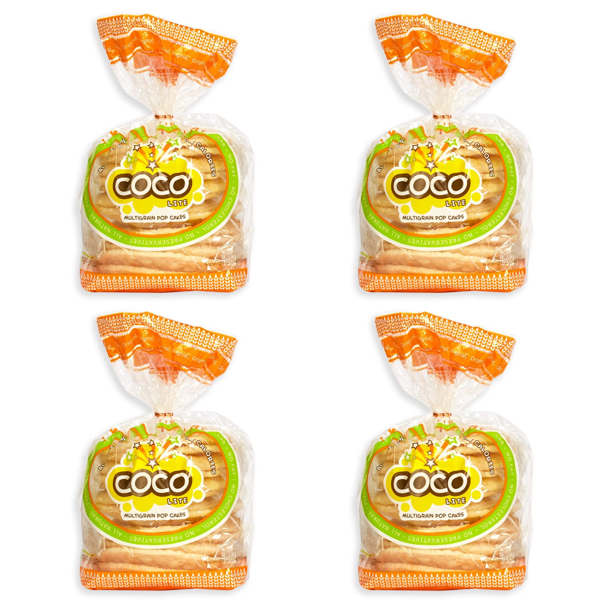 COCO POP SNAX 4 PACK COCO LITE ORIGINAL Popped Rice Cakes, Non-GMO, Light and Airy Rice Cracker, Multigrain Rice Crisps, Low Calorie, Sugar Free, Fat Free, No Preservatives