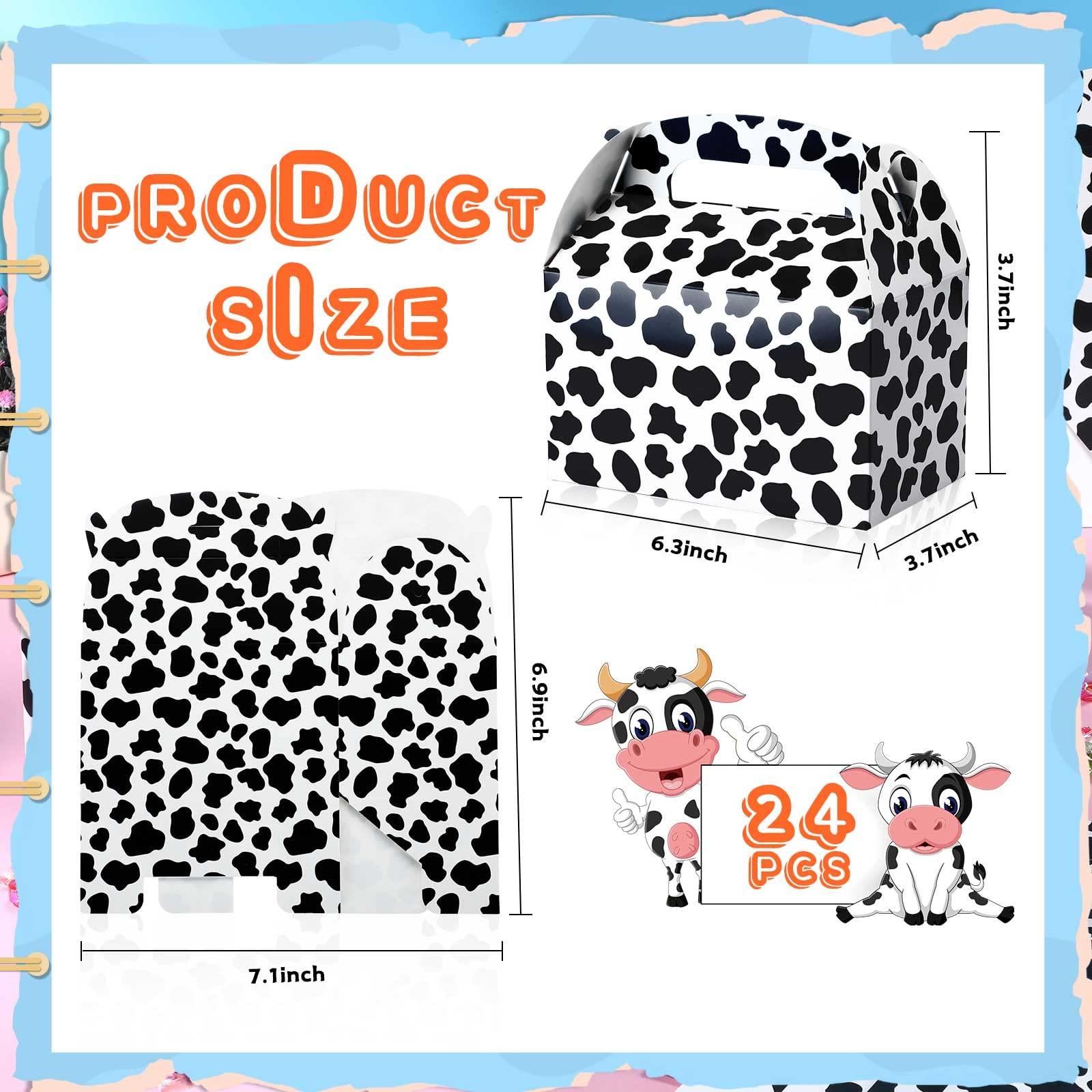 Epakh 24 Pack Cow Party Favor Treat Boxes Candy Treat Present Boxes Cow Print Gift Bags Farm Goodie Boxes for Birthday Wedding Party Supplies Decoration Baby Shower