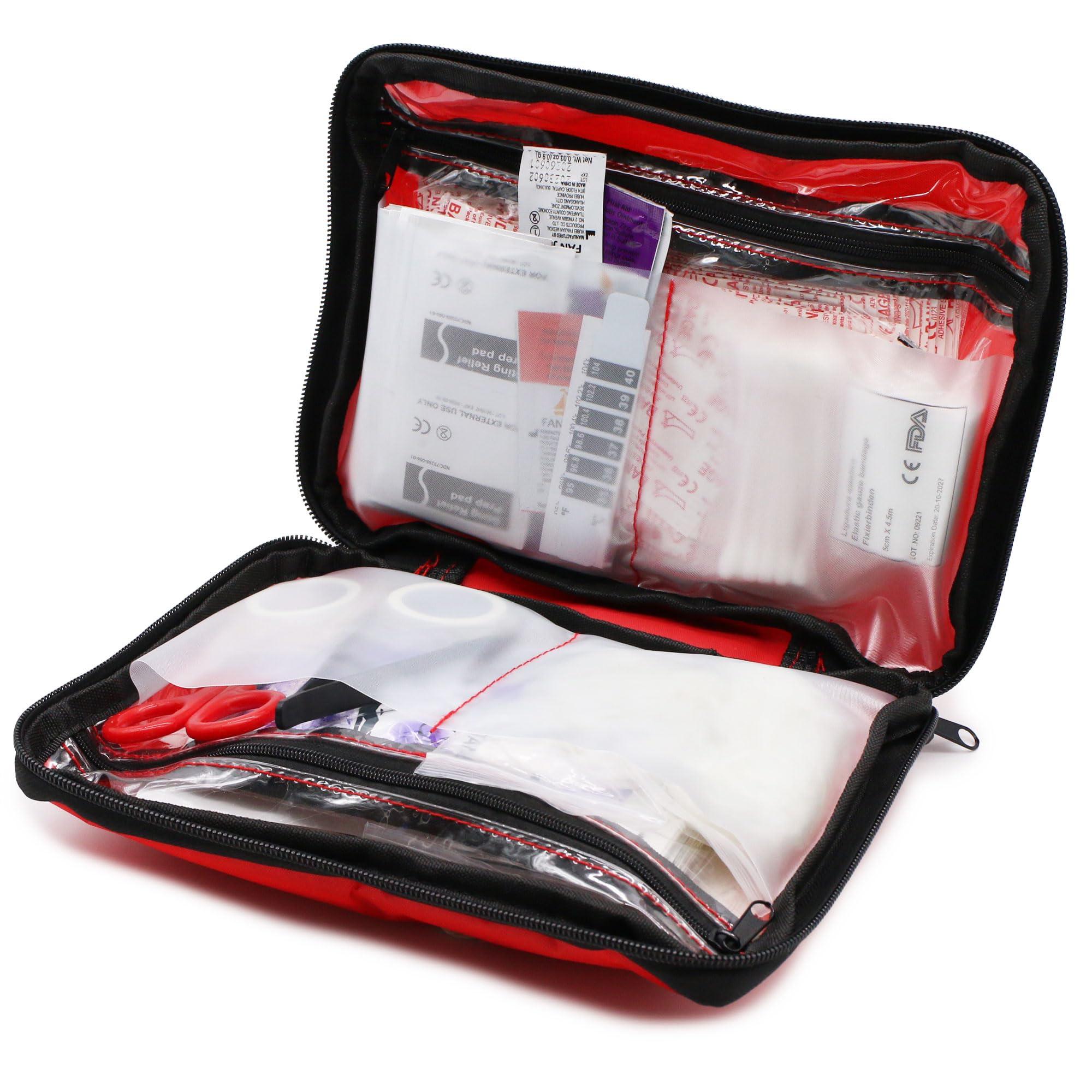 DMI DMI 298-Piece Complete Emergency First Aid Kit, Treats Pain, Swelling, Cuts, Scrapes & Burns, Complete First Aid Guide Included, Clear Pocket Organization, Durable Zippered Travel Bag