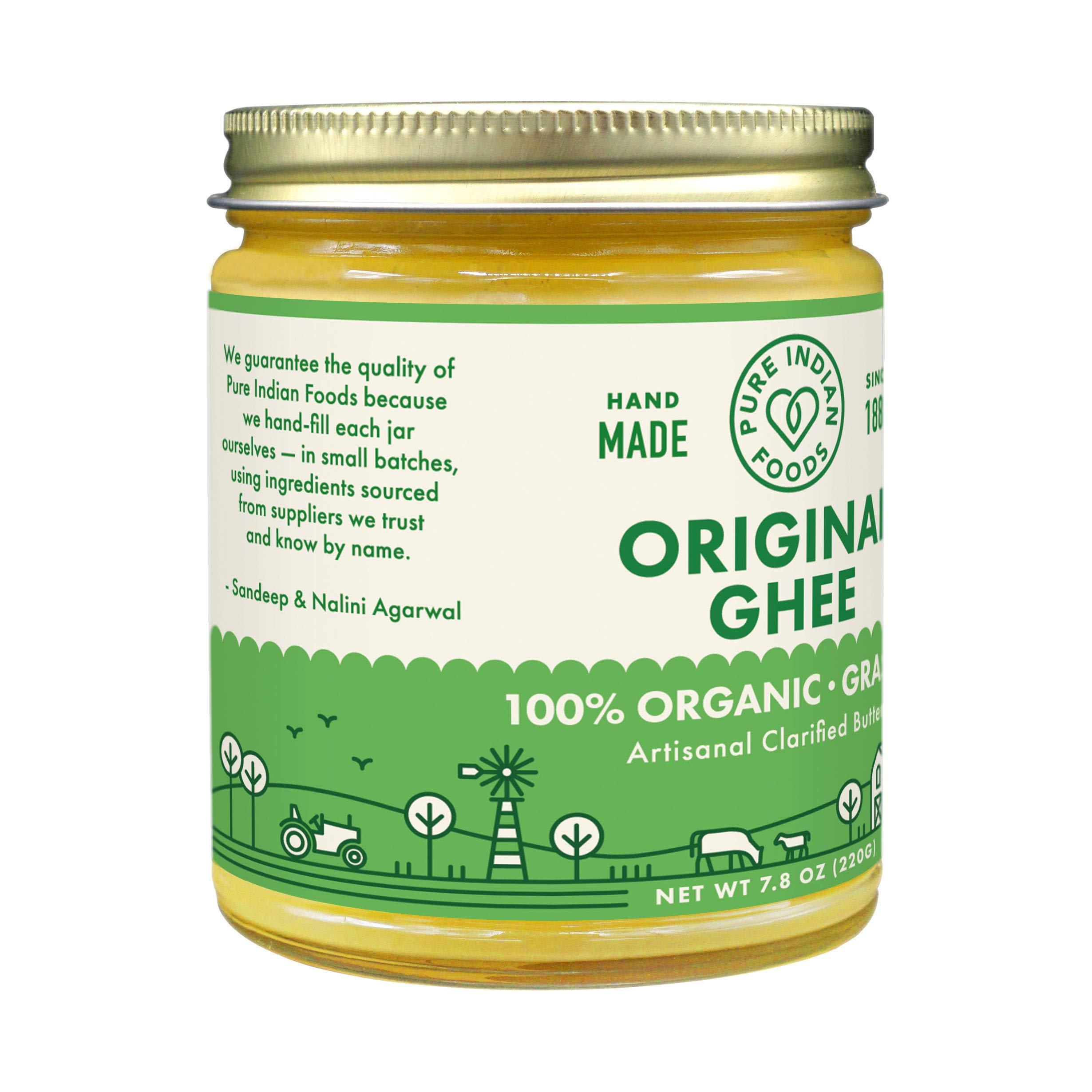 PURE INDIAN FOODS Grassfed Organic Original Ghee - by Pure Indian Foods, 7.8 oz, Pasture Raised, Gluten-Free, Non-GMO, Paleo, Keto-Friendly (Pack of 2)