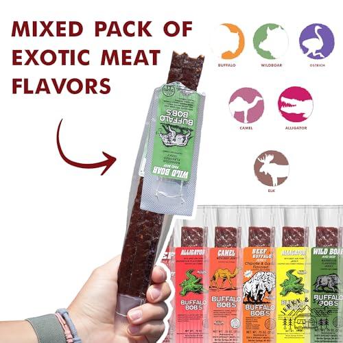 Buffalo Bob's Buffalo Bob\'s Wild Game Meat Snacks (24 pack), Beef Jerky Assortment Pack of Flavorful Strips & Sticks, Exotic Jerky Gift Baskets for Men, Meat Variety Pack for Valentines & Christmas, Meat Bouquet