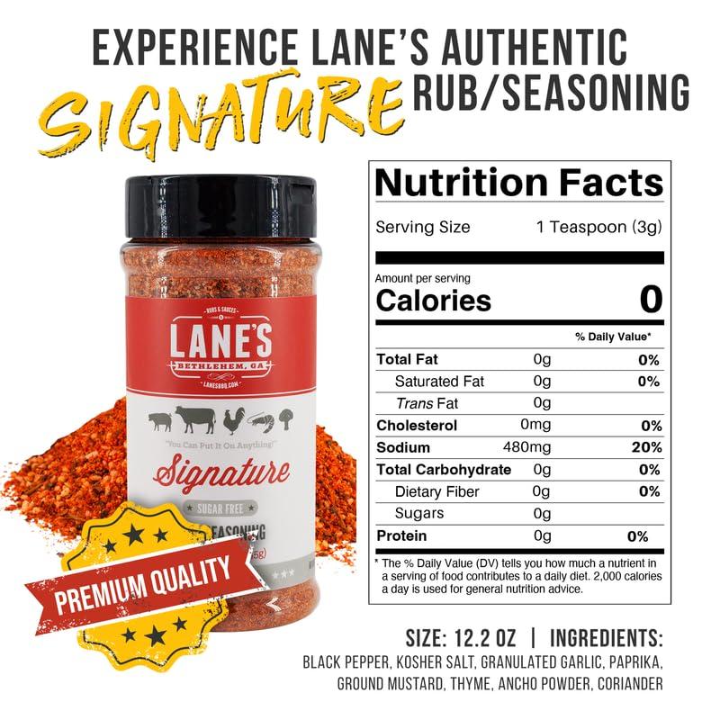 Lane's Lane\'s Signature BBQ Seasoning Rub, All-Natural BBQ Seasonings and Rubs, Perfect for Beef, Meat, Chicken & Pork Rub Seasoning, Made in USA, 12.2 Oz