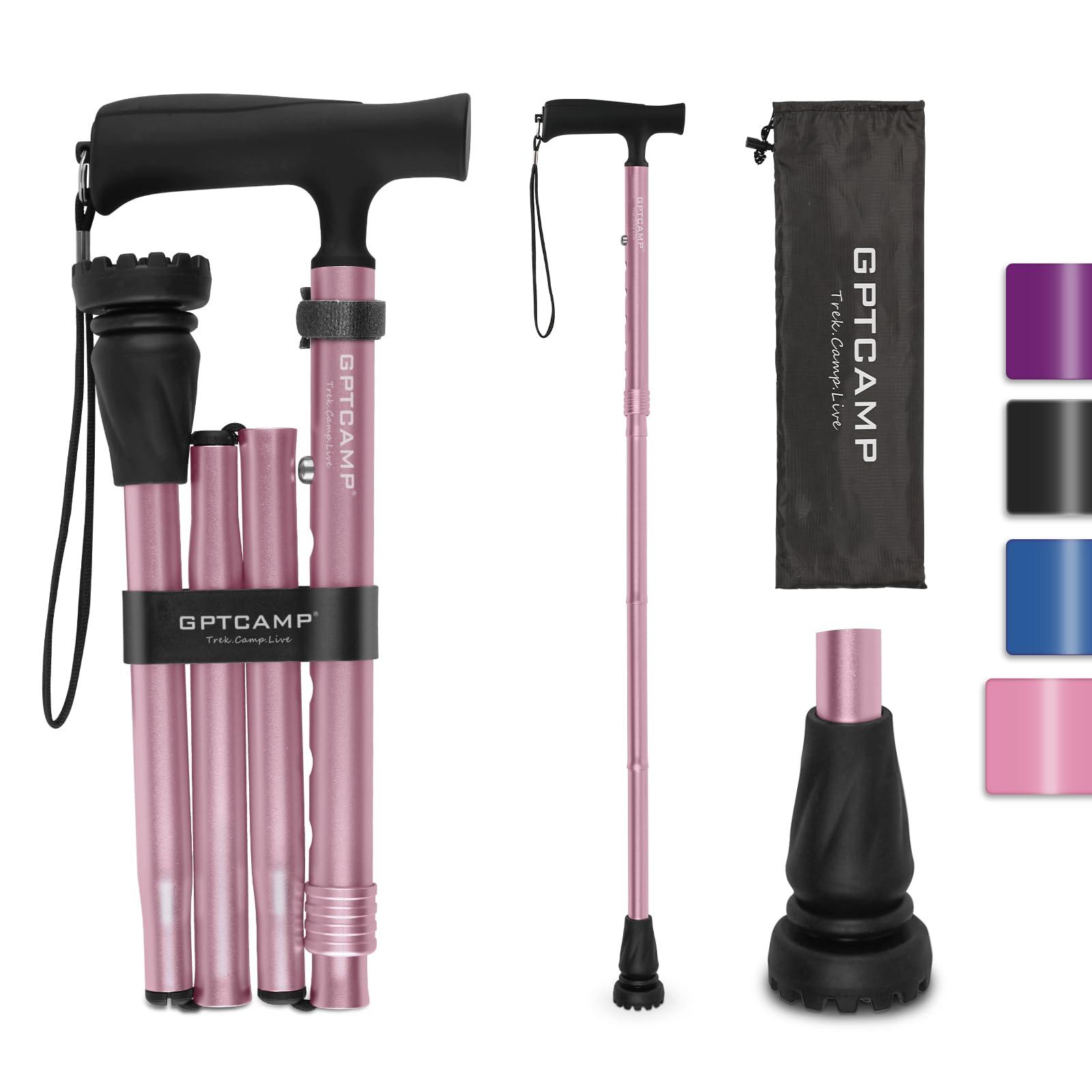 GPTCAMP GPTCAMP G2 Walking Stick, Fold-up Walking Cane for Women and Men with Wrist Strap, Portable, Foldable, Collapsible, Lightweight and Sturdy with Comfortable T Handle