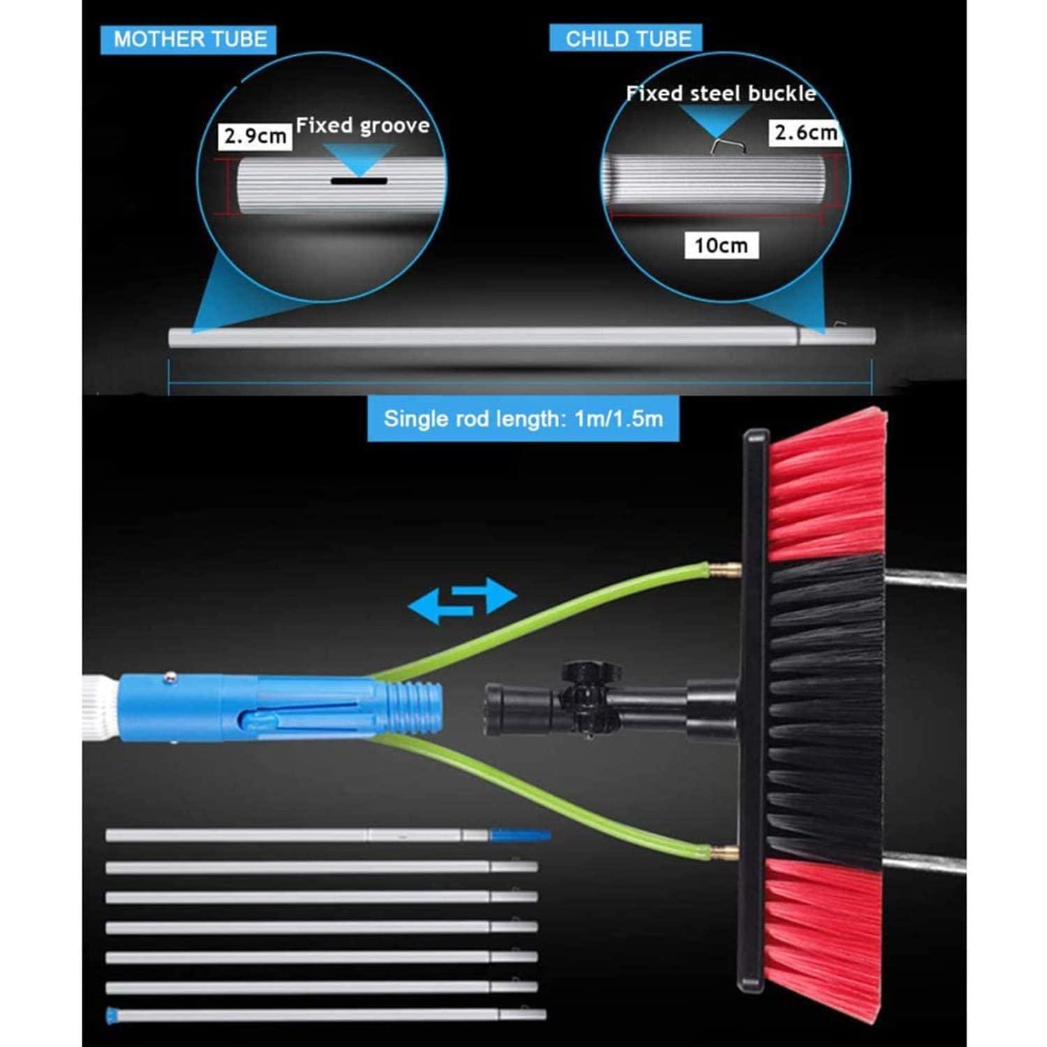 AUGUSE Water Fed Pole Kit,Water Fed Brush 30ft Window Cleaning Pole, Window Cleaning Brush Kit, Water/Hose Line Rod, Extendable Window Glass Cleaner, Conservatory Roof and Solar Panel Cleaning Equipment (Si