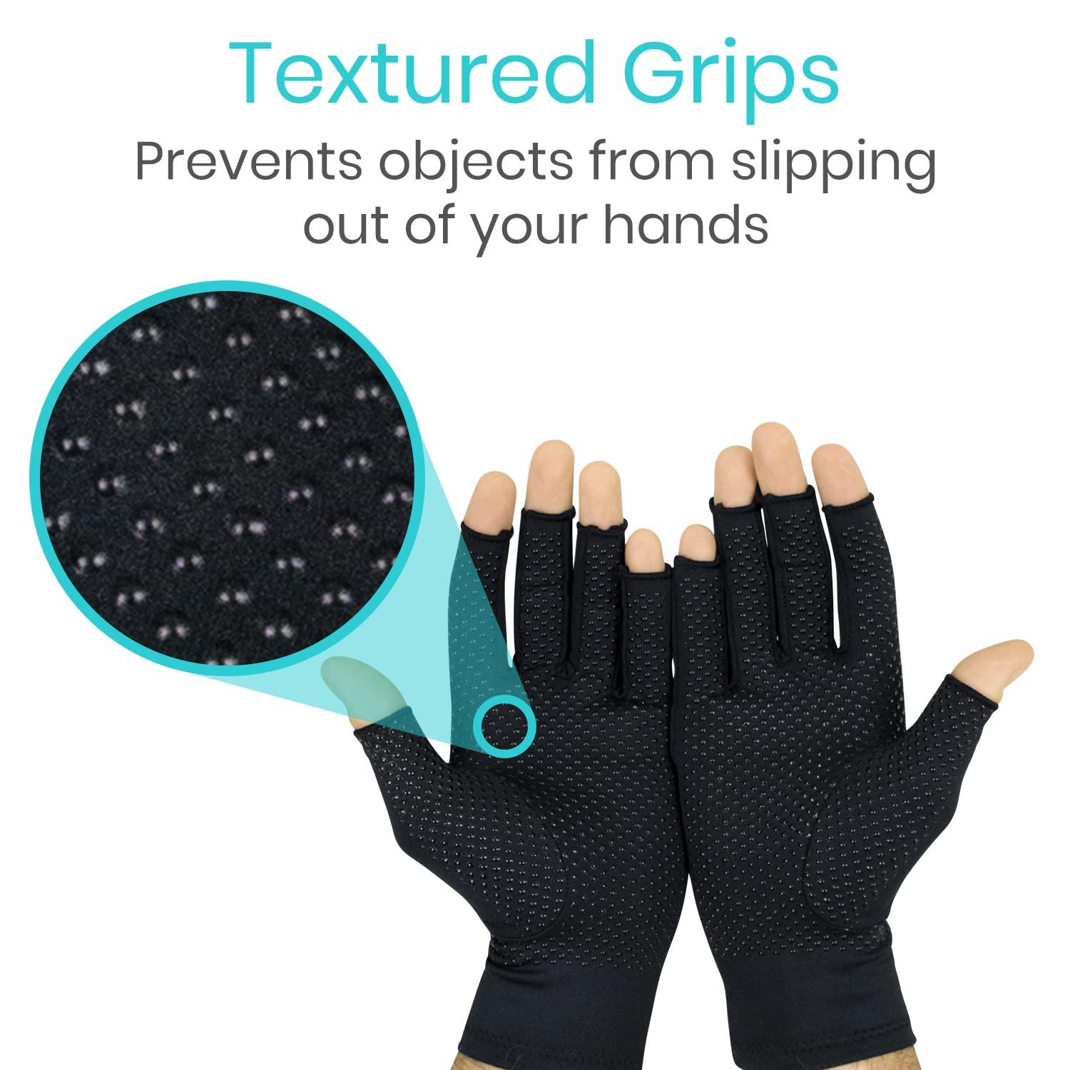 Vive Vive Fingerless Arthritis Gloves for Men & Women Made w/Copper Infused Fabric - Therapeutic Compression for Swelling, Carpal Tunnel, Tendonitis, Edema, & Finger Pain - Comfortable Non-Slip (Large)