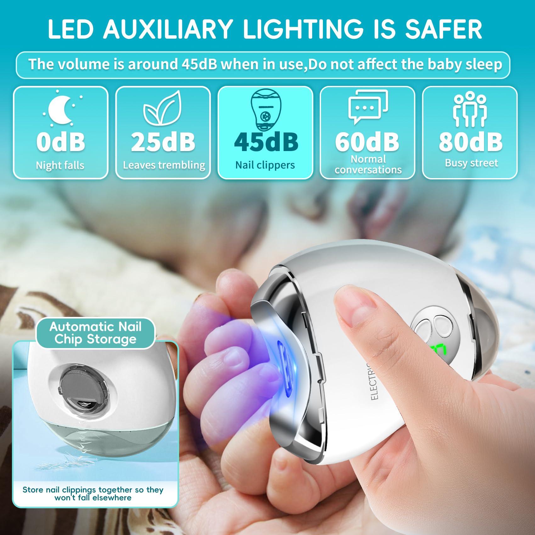 Loqumloi Automatic Electric Nail Clipper with LED Light & Nail File, 3 Speeds LCD Digital Display, Nail Clip Storage, USB Rechargeable Safety Fingernail Trimmer for Baby, Kids, Seniors, Caregivers (White)