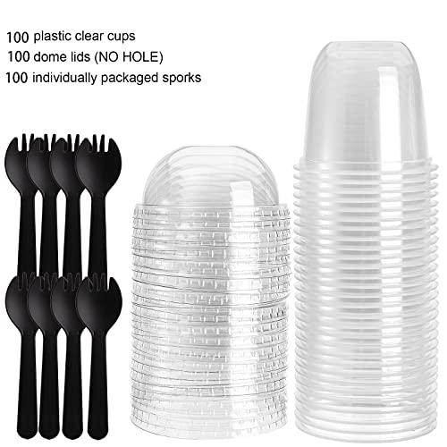 Nicunom Nicunom 100 Pack 12 oz Clear Dessert Cups with No Hole Dome Lids & Sporks, Plastic Parfait Cups, No Leaking Disposable Party Cups for Ice Cream Fruit Cake Snack Yogurt Cold Drink